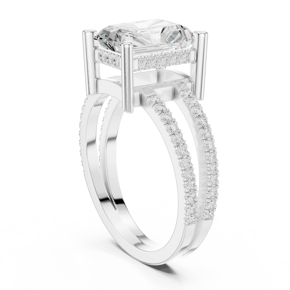 Radiant Cut Diamond Split Shank Engagement Ring