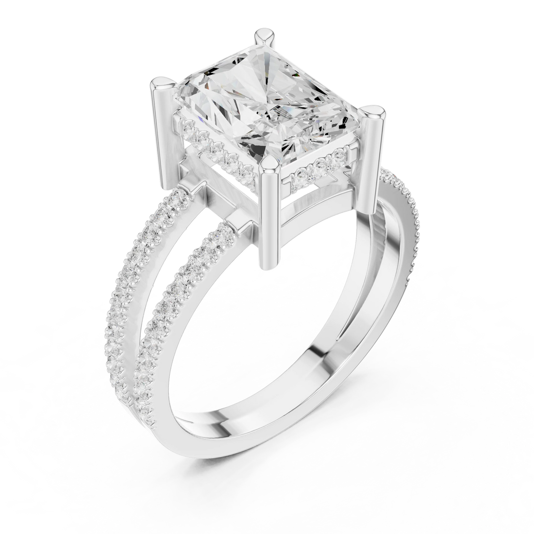 Radiant Cut Diamond Split Shank Engagement Ring