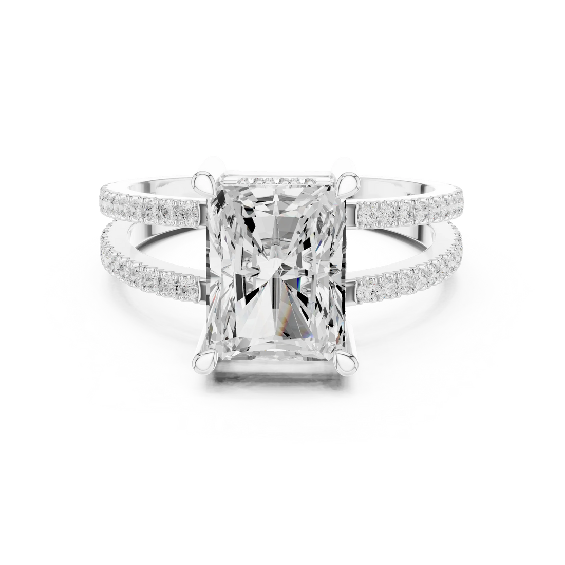 Radiant Cut Diamond Split Shank Engagement Ring