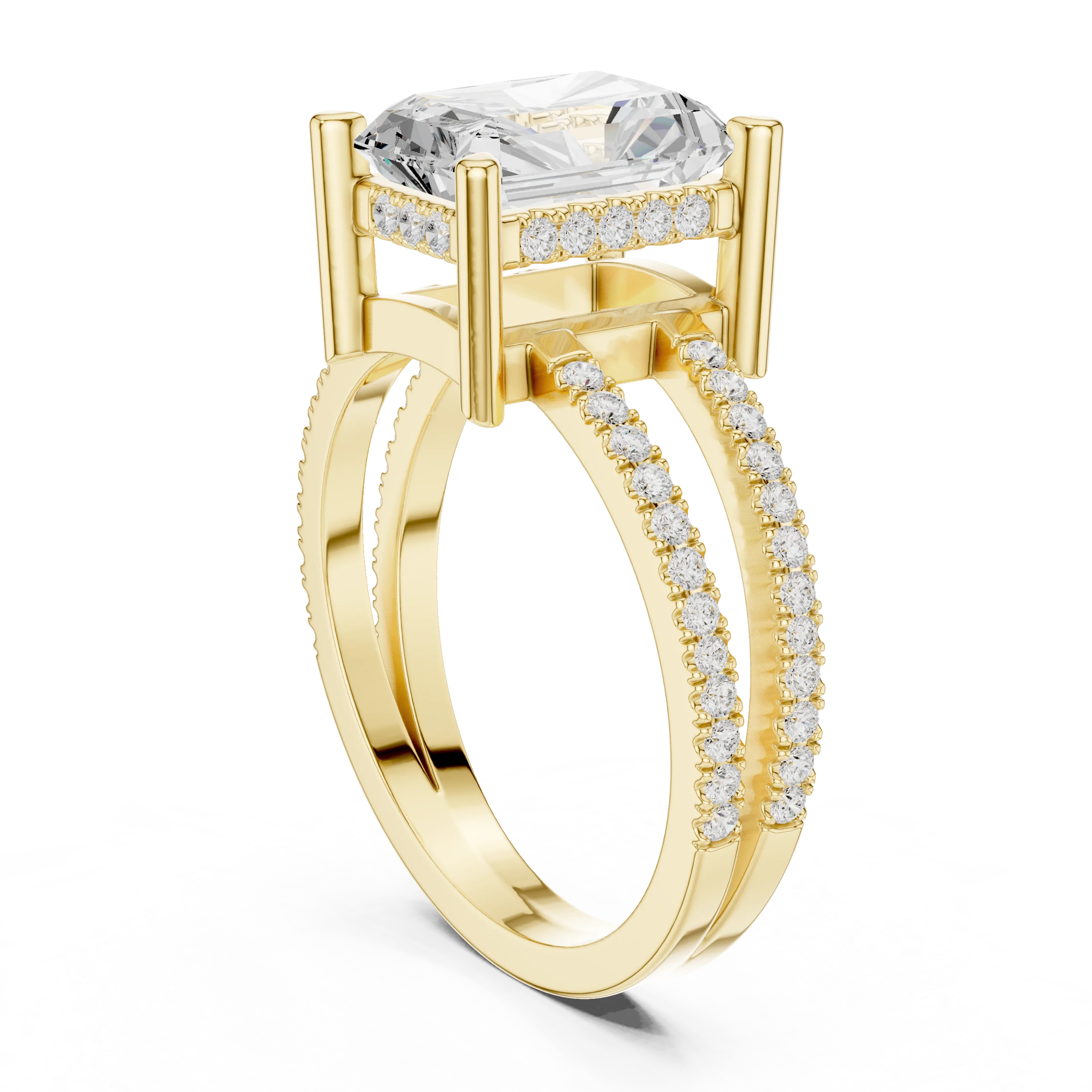 Radiant Cut Diamond Split Shank Engagement Ring