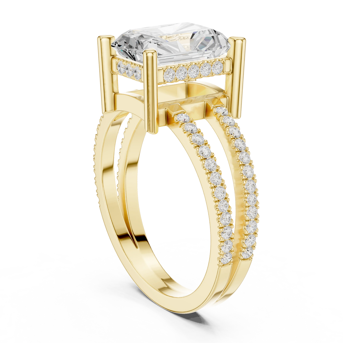 Radiant Cut Diamond Split Shank Engagement Ring