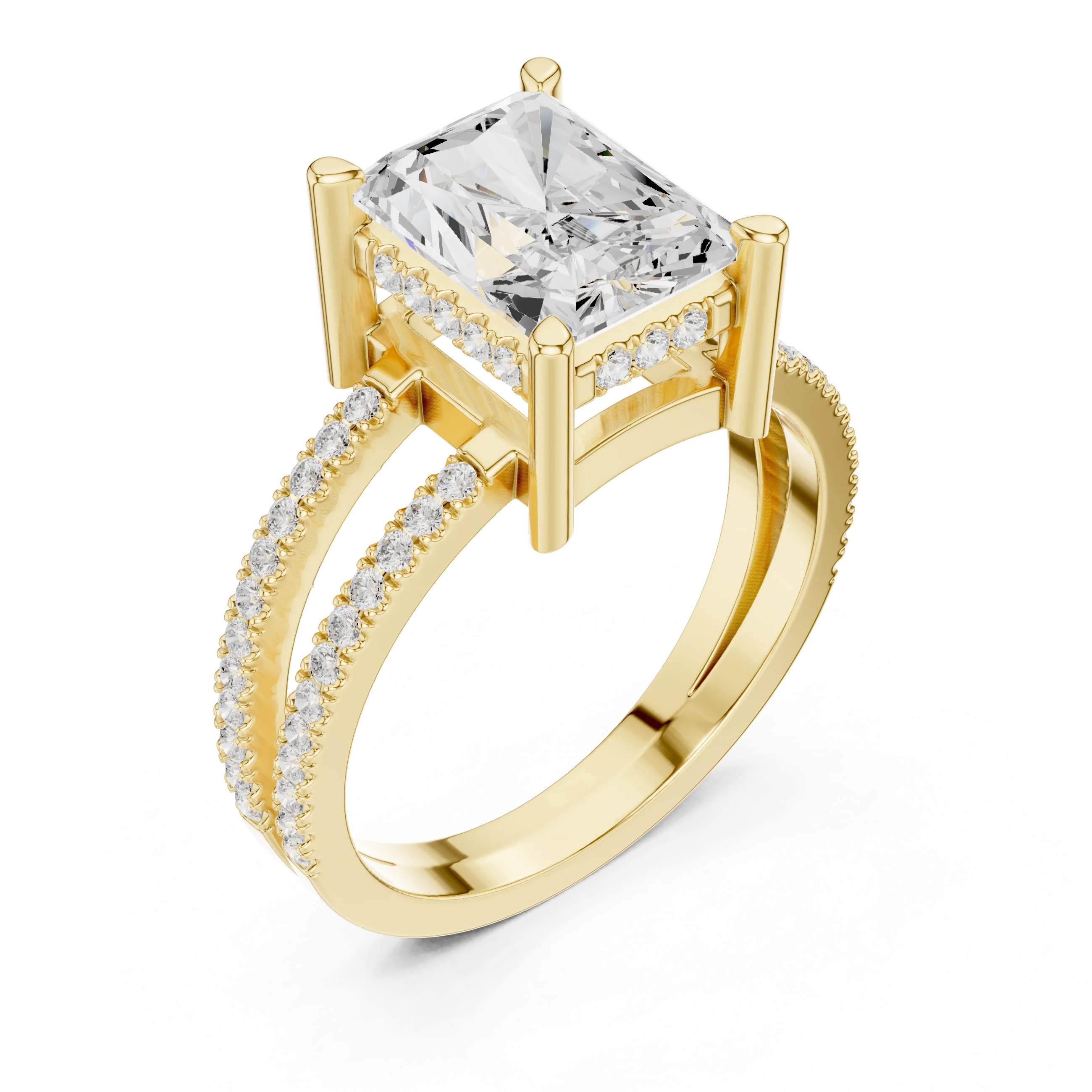 Radiant Cut Diamond Split Shank Engagement Ring