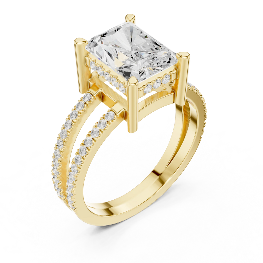 Radiant Cut Diamond Split Shank Engagement Ring