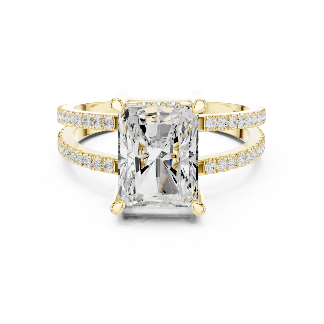 Radiant Cut Diamond Split Shank Engagement Ring