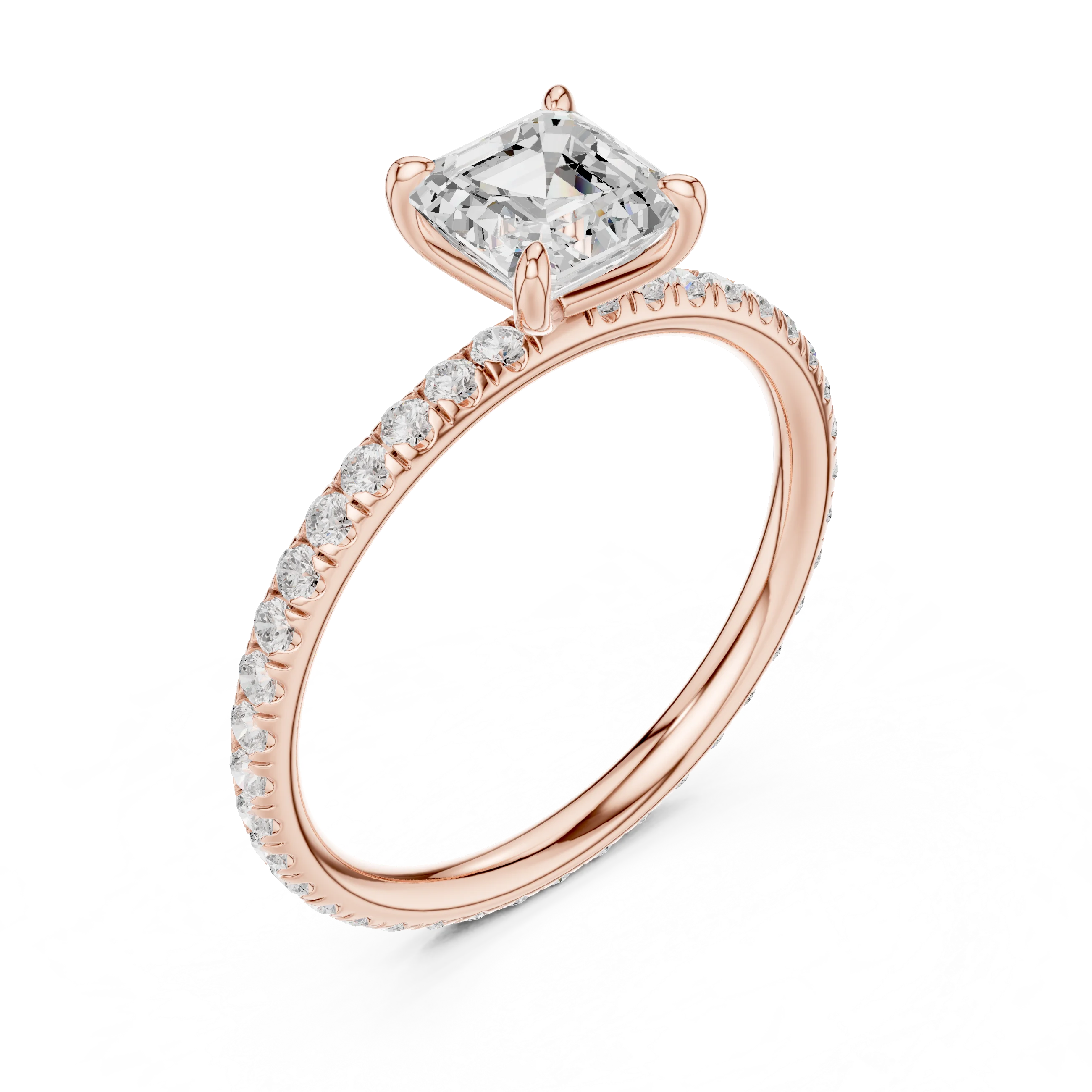 Asscher Cut Diamond Pave Engagement Ring