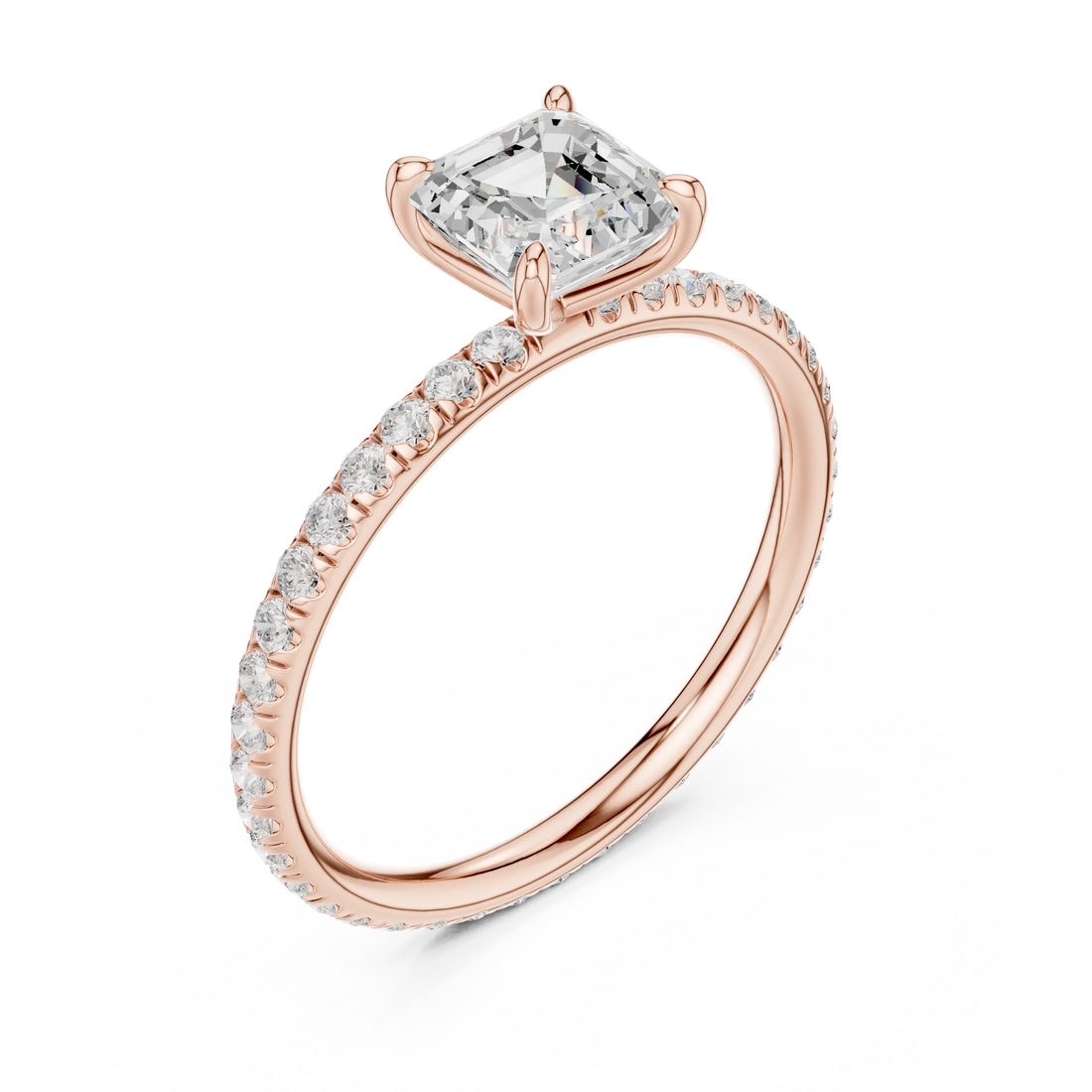 Asscher Cut Diamond Pave Engagement Ring