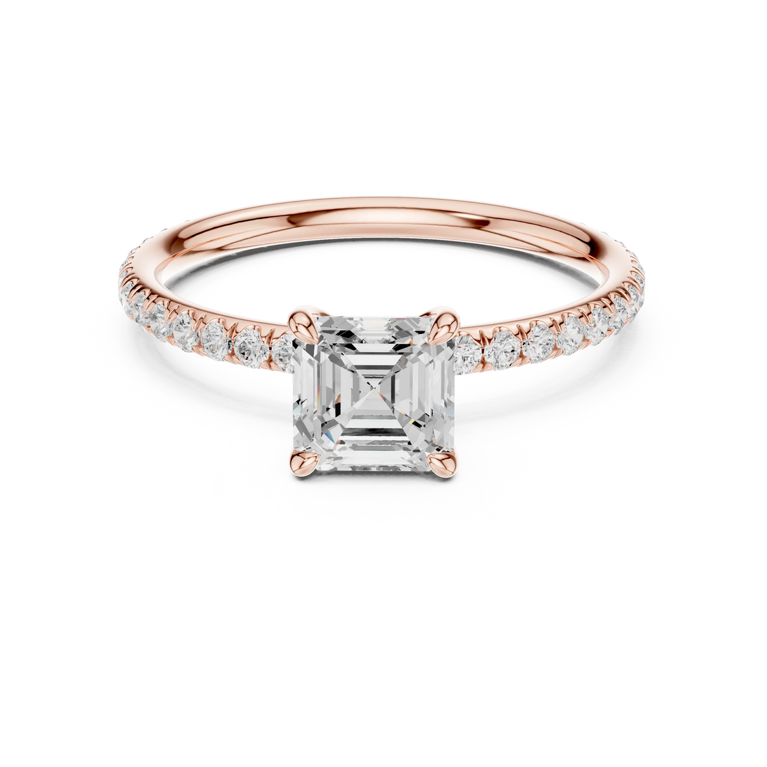 Asscher Cut Diamond Pave Engagement Ring