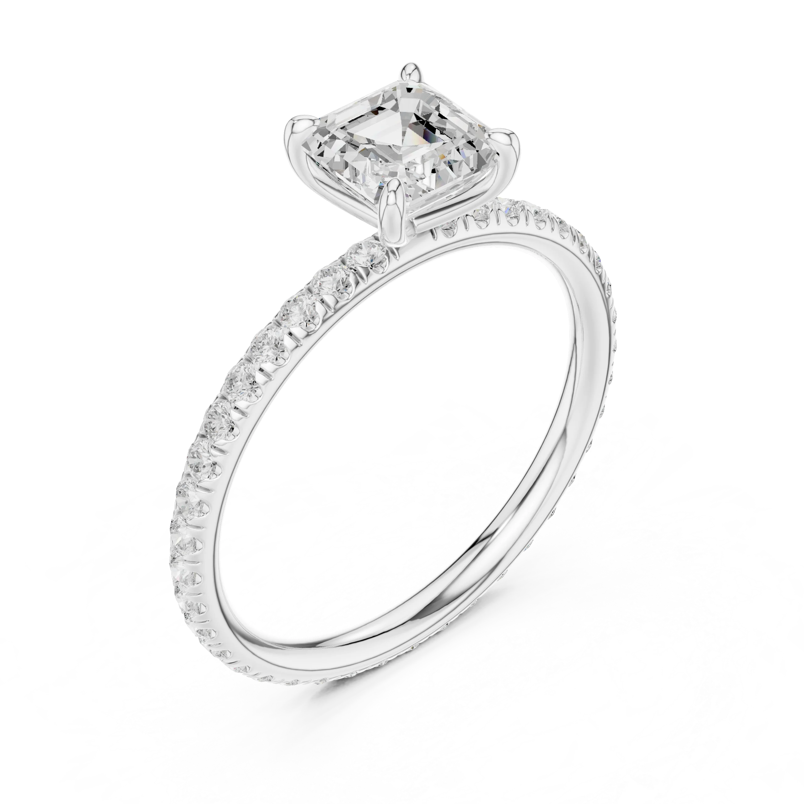 Asscher Cut Diamond Pave Engagement Ring