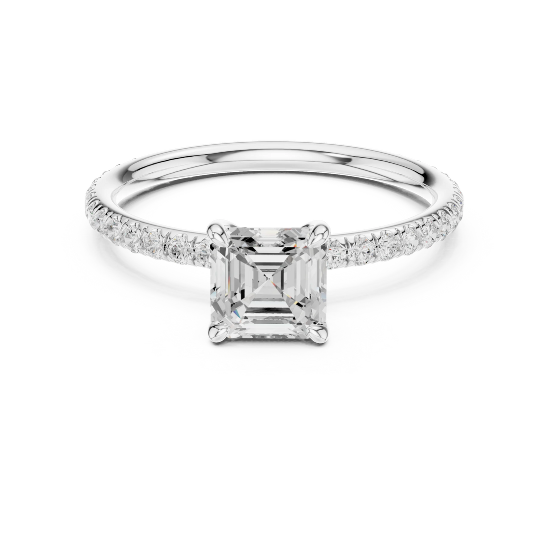 Asscher Cut Diamond Pave Engagement Ring
