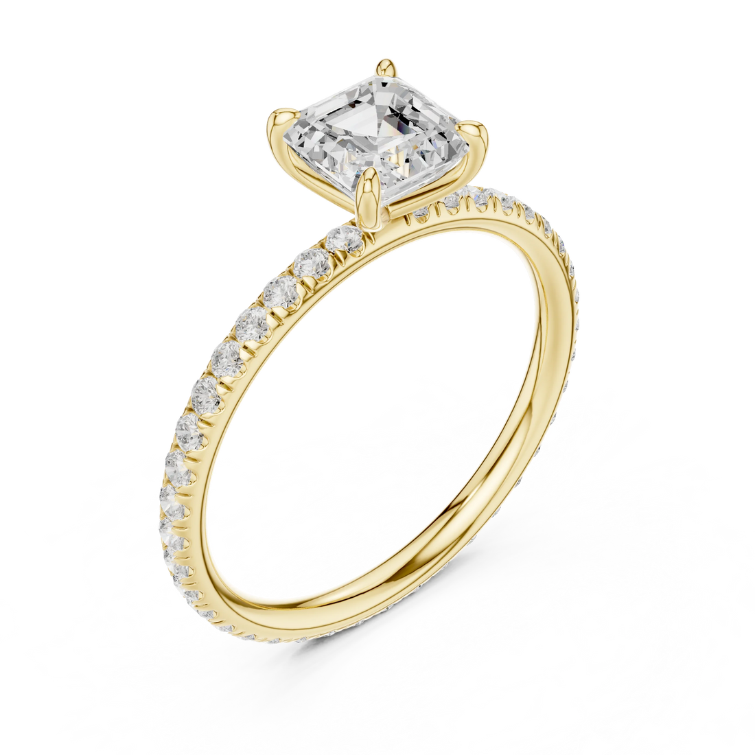 Asscher Cut Diamond Pave Engagement Ring