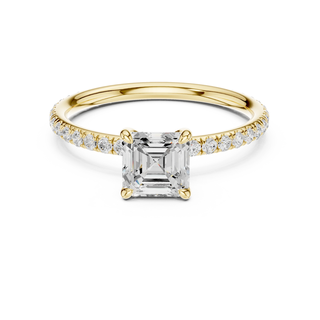 Asscher Cut Diamond Pave Engagement Ring