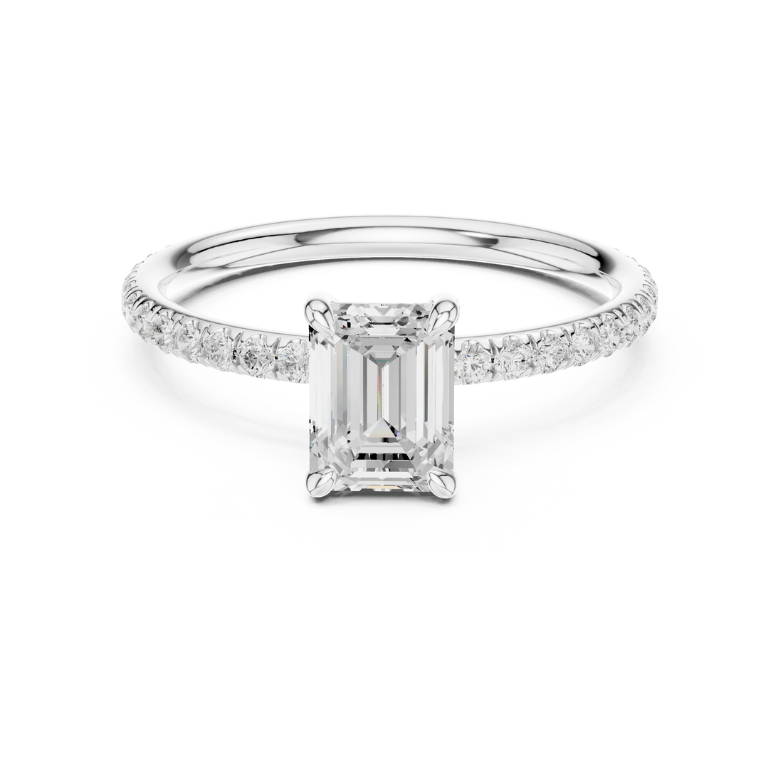 Emerald Cut Diamond Pave Engagement Ring