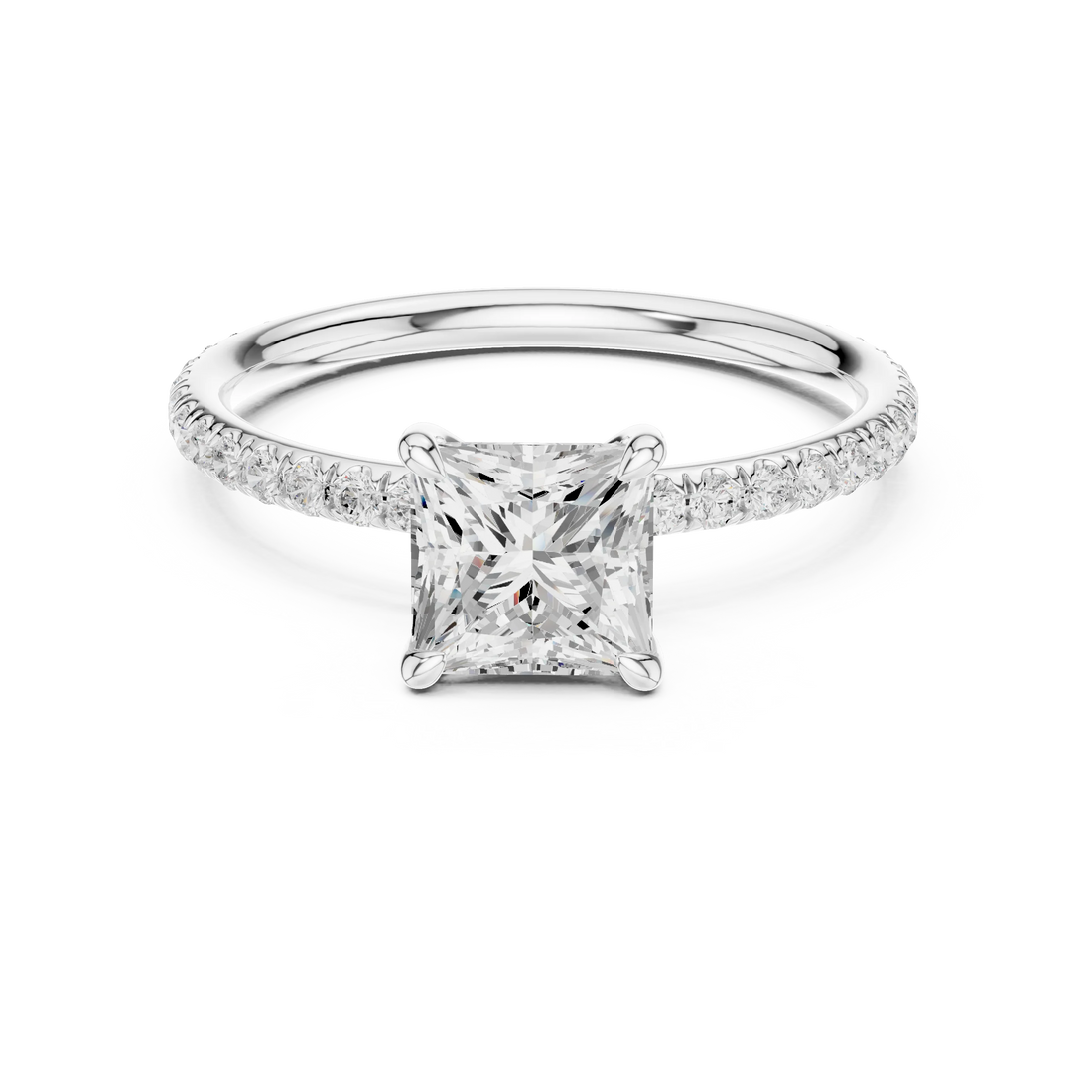 Princess Cut Diamond Pave Engagement Ring