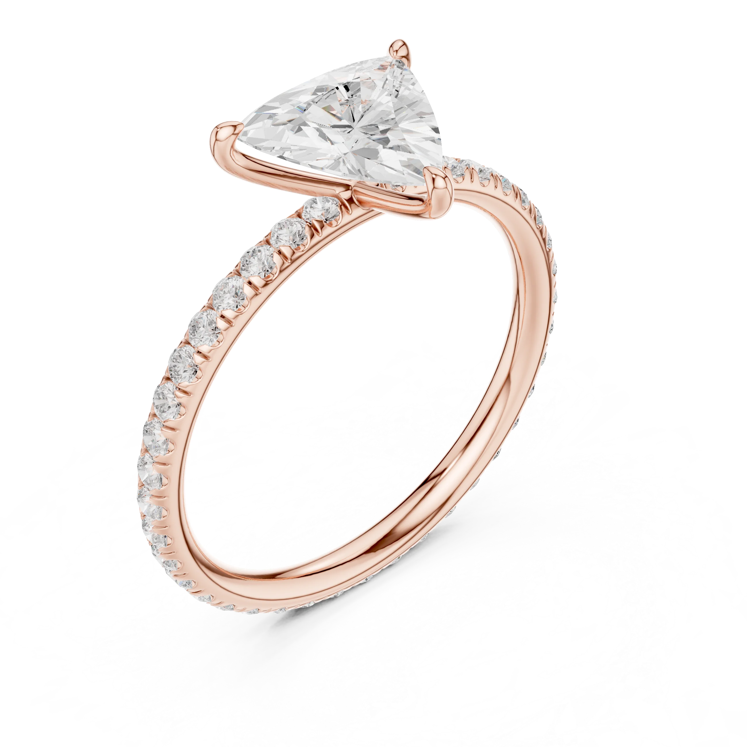 Trillion Cut Diamond Pave Engagement Ring