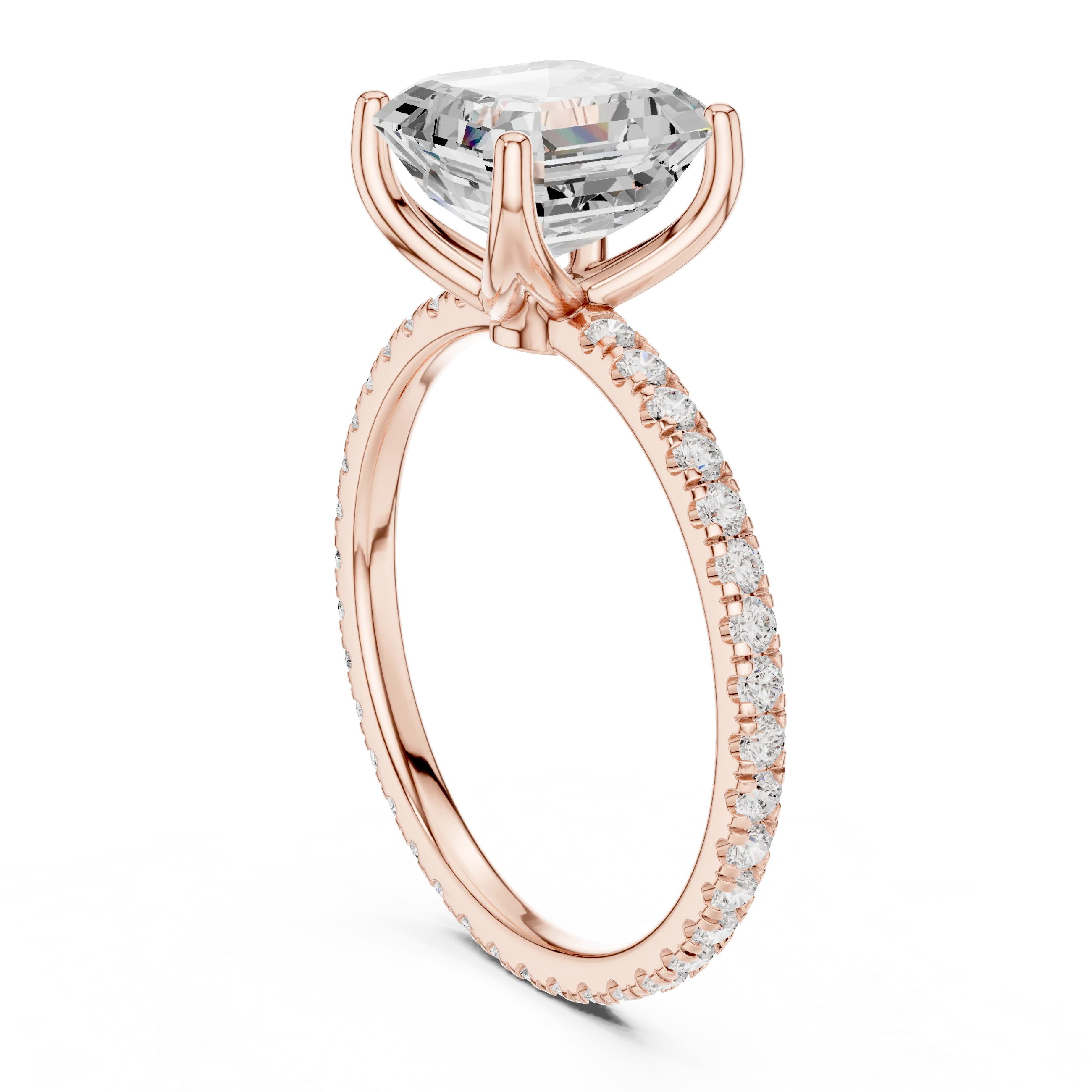 Asscher Shape Diamond Pave Band Engagement Ring