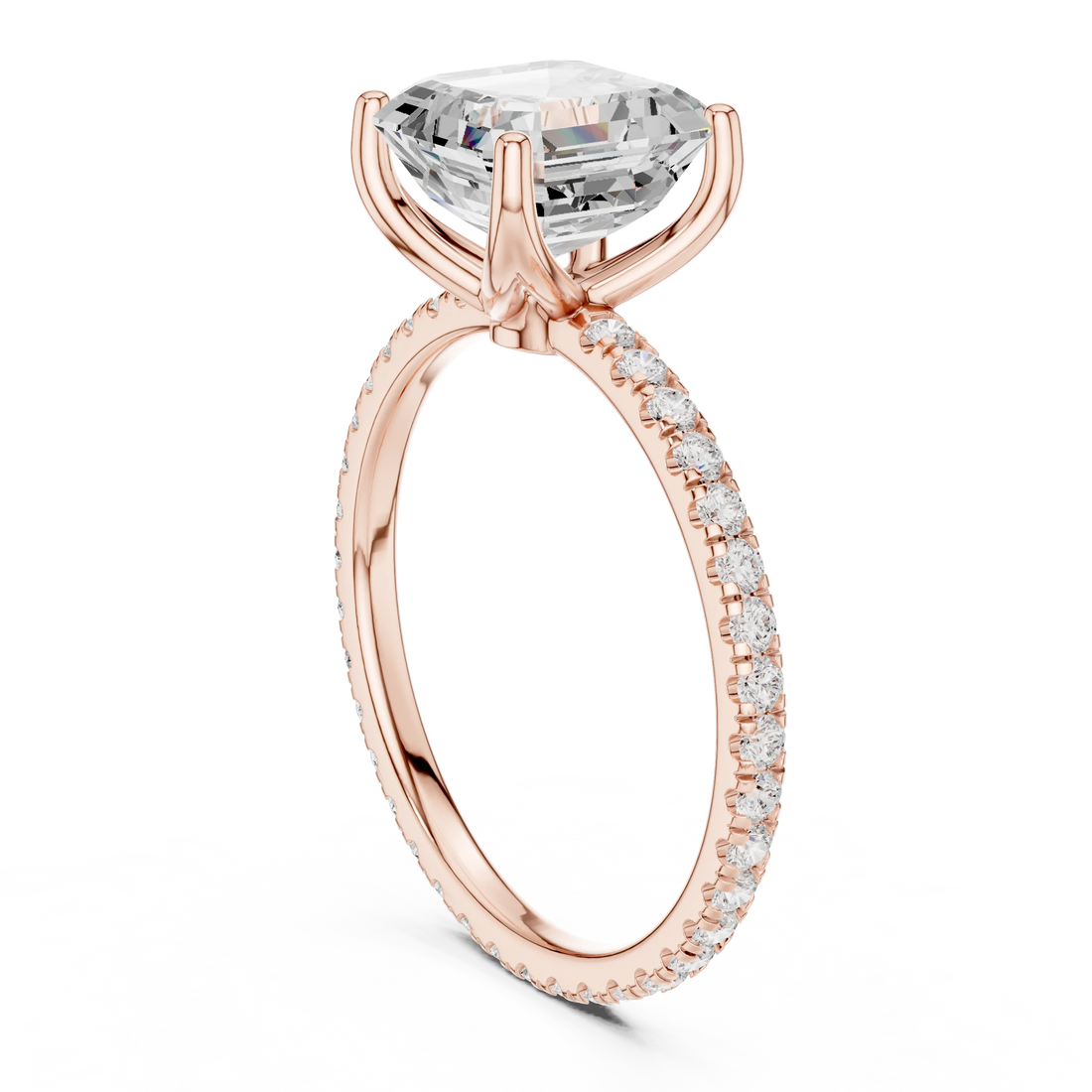 Asscher Shape Diamond Pave Band Engagement Ring