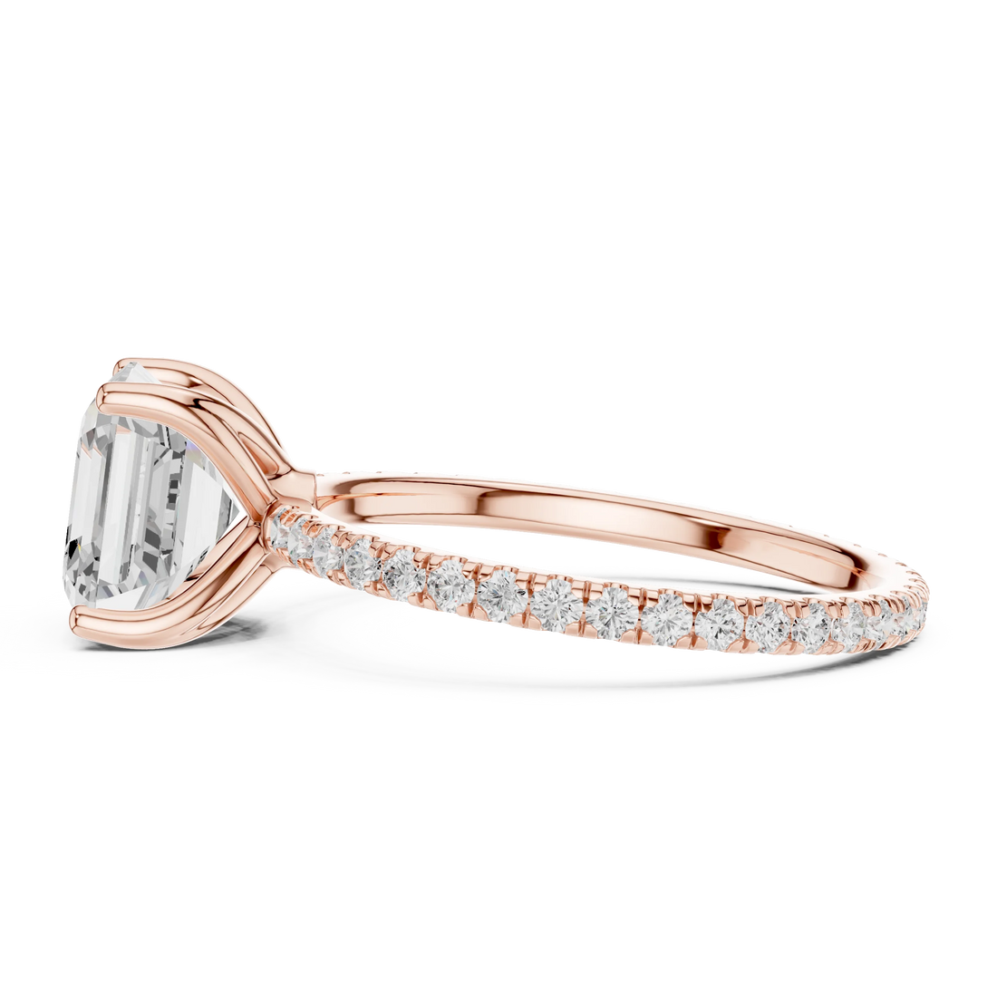 Asscher Shape Diamond Pave Band Engagement Ring