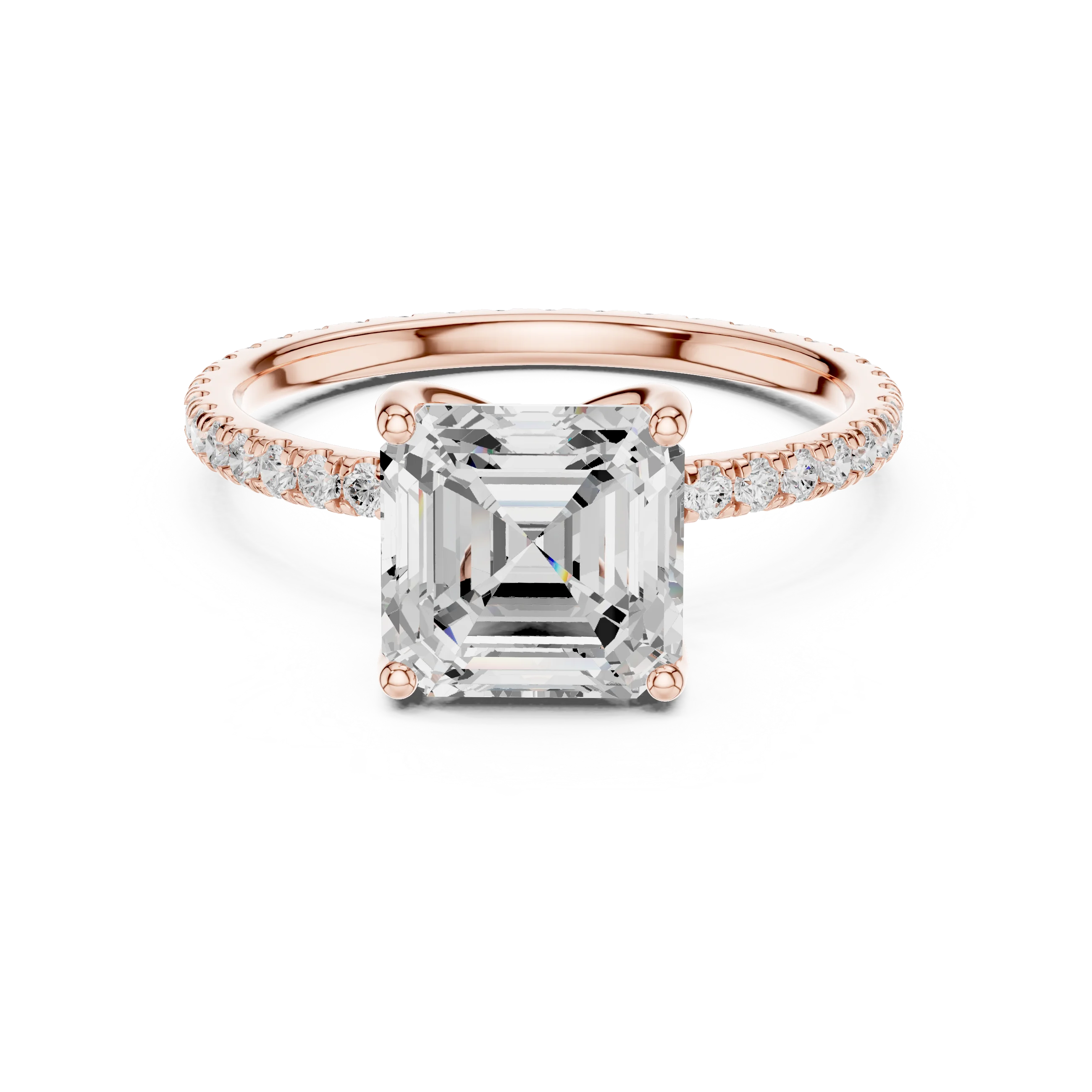Asscher Shape Diamond Pave Band Engagement Ring