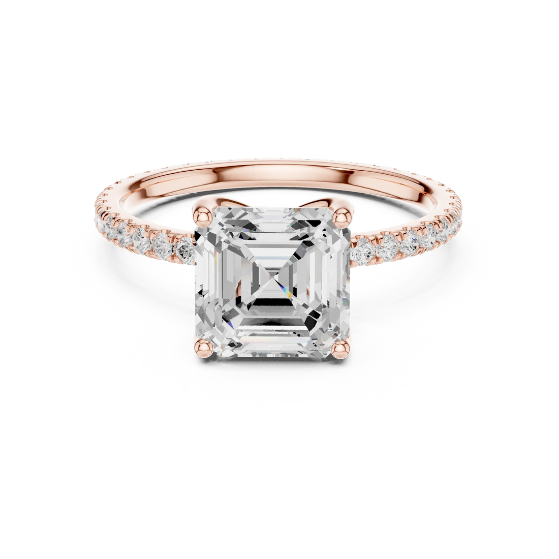Asscher Shape Diamond Pave Band Engagement Ring
