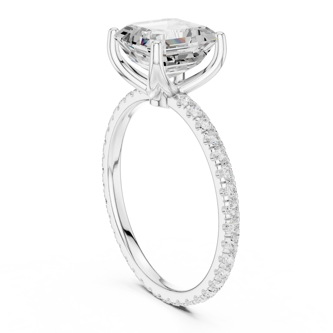 Asscher Shape Diamond Pave Band Engagement Ring