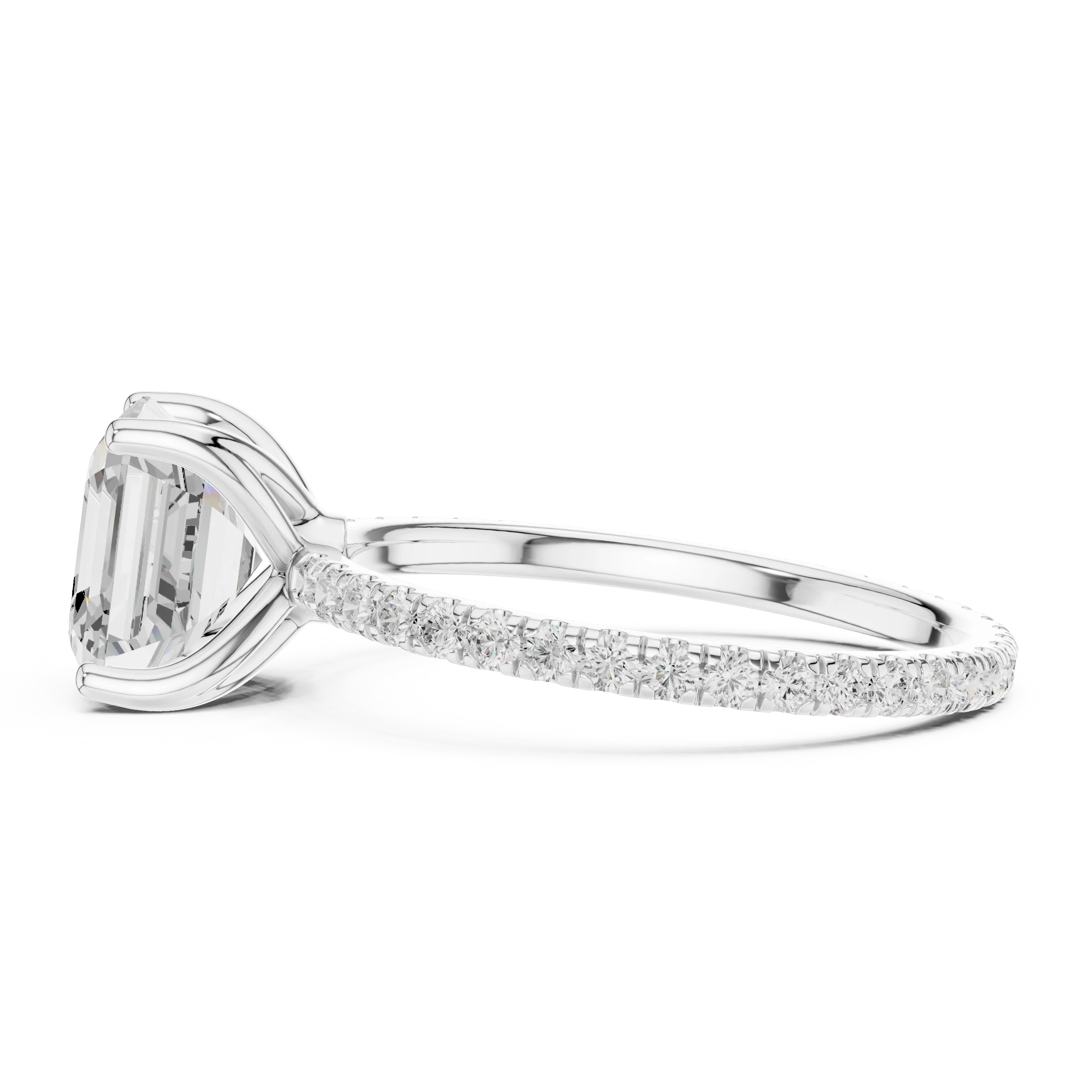 Asscher Shape Diamond Pave Band Engagement Ring