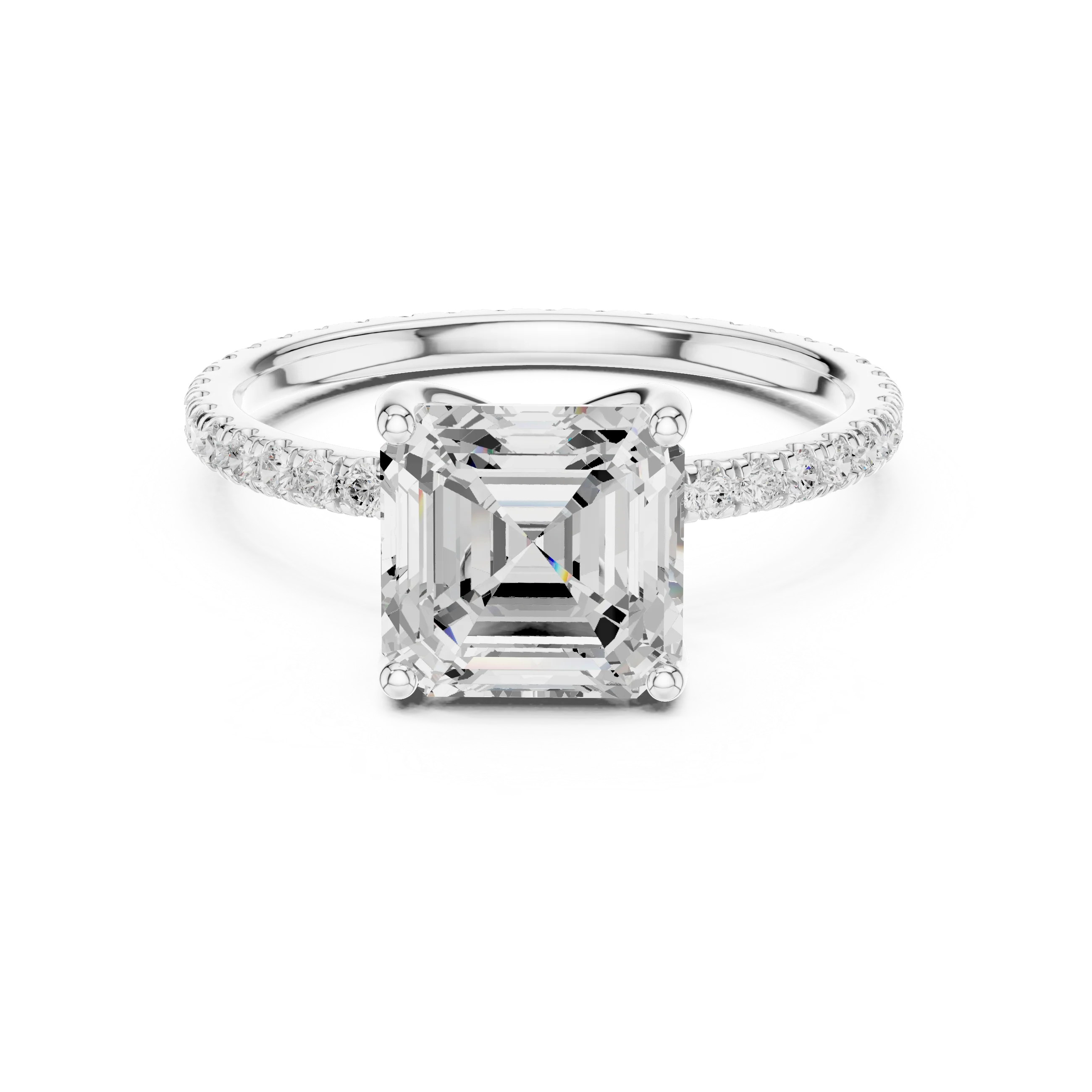 Asscher Shape Diamond Pave Band Engagement Ring
