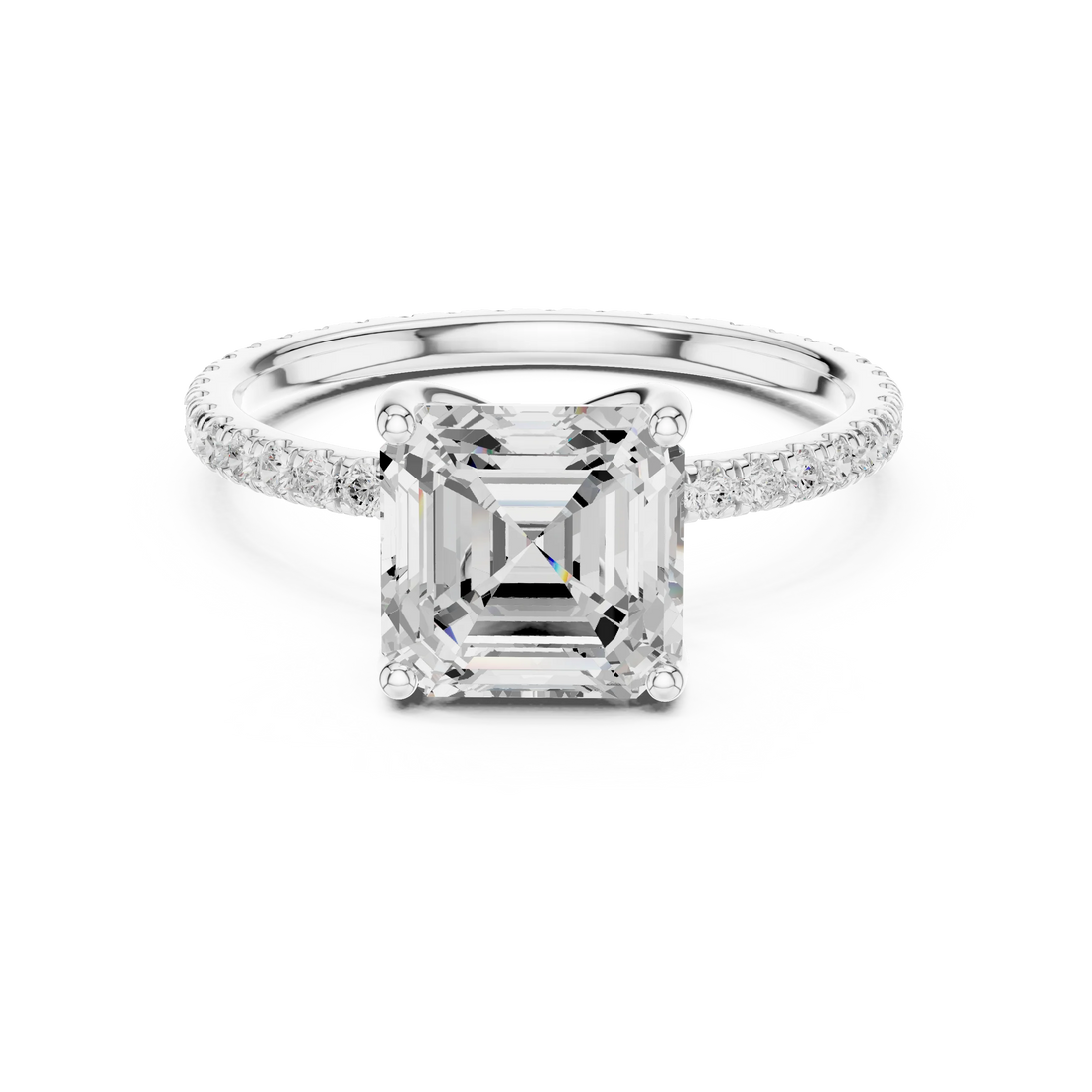 Asscher Shape Diamond Pave Band Engagement Ring