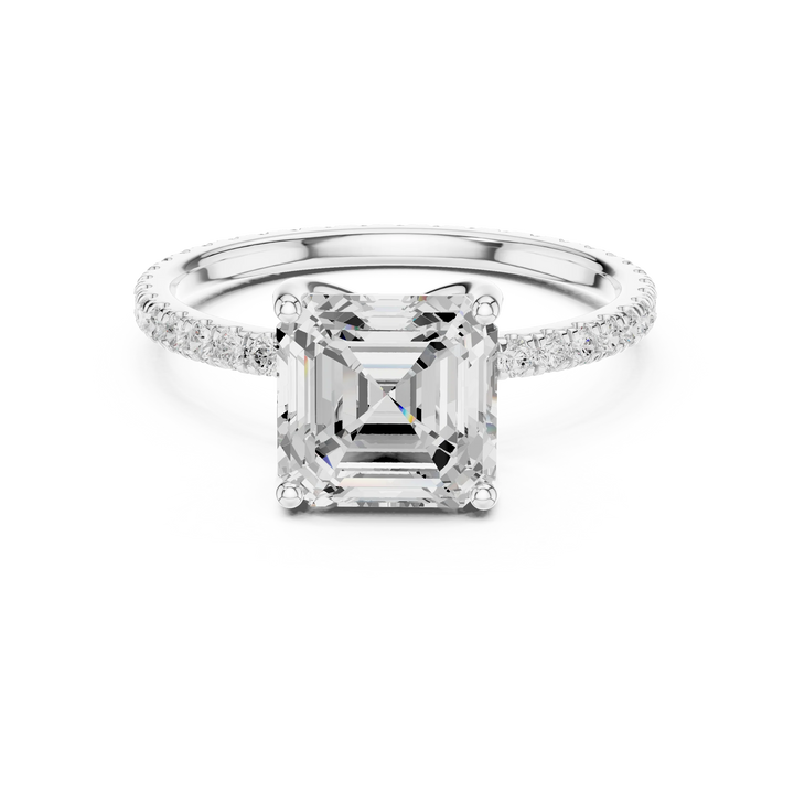 Asscher Shape Diamond Pave Band Engagement Ring