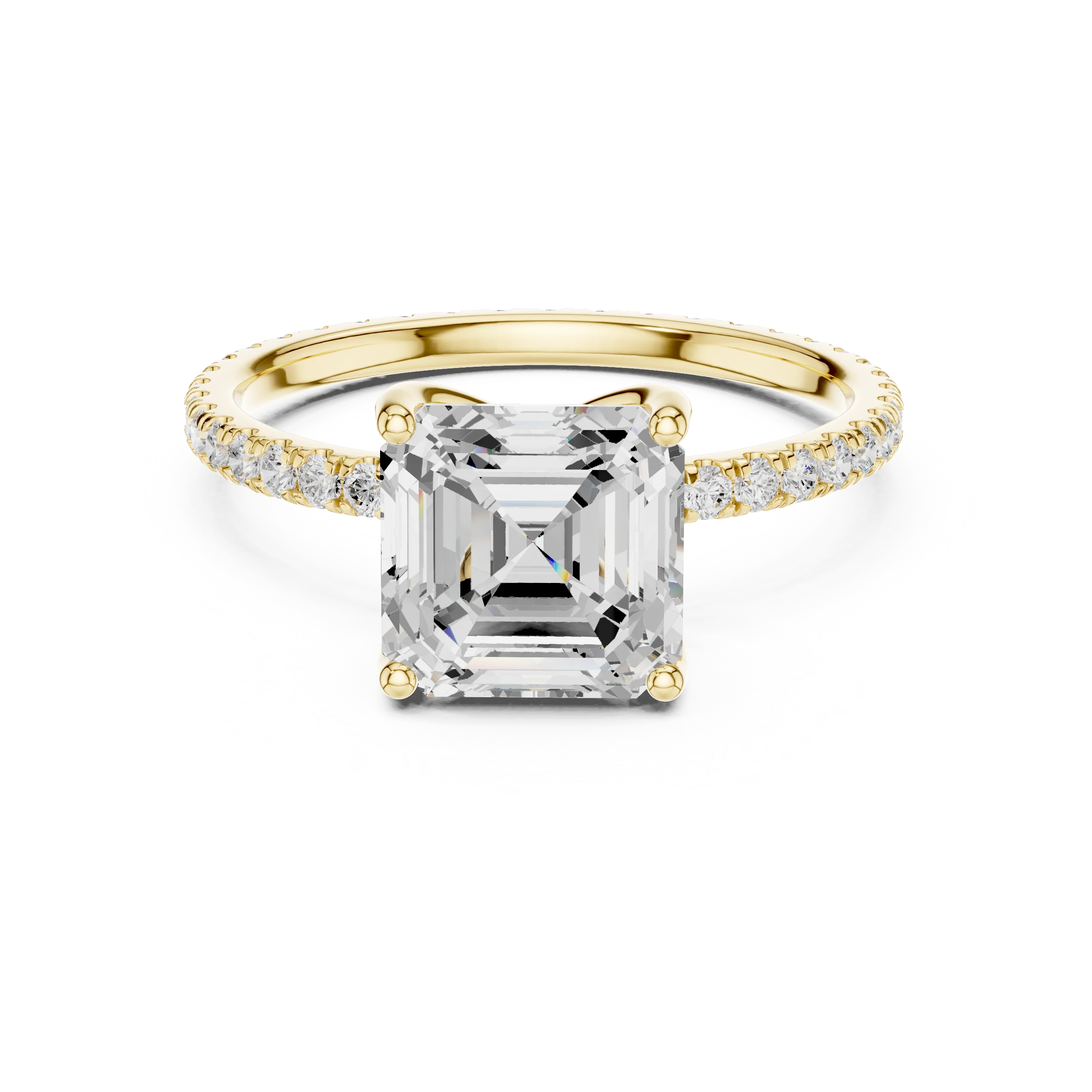Asscher Shape Diamond Pave Band Engagement Ring