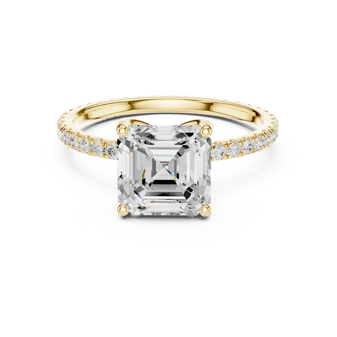 Asscher Shape Diamond Pave Band Engagement Ring