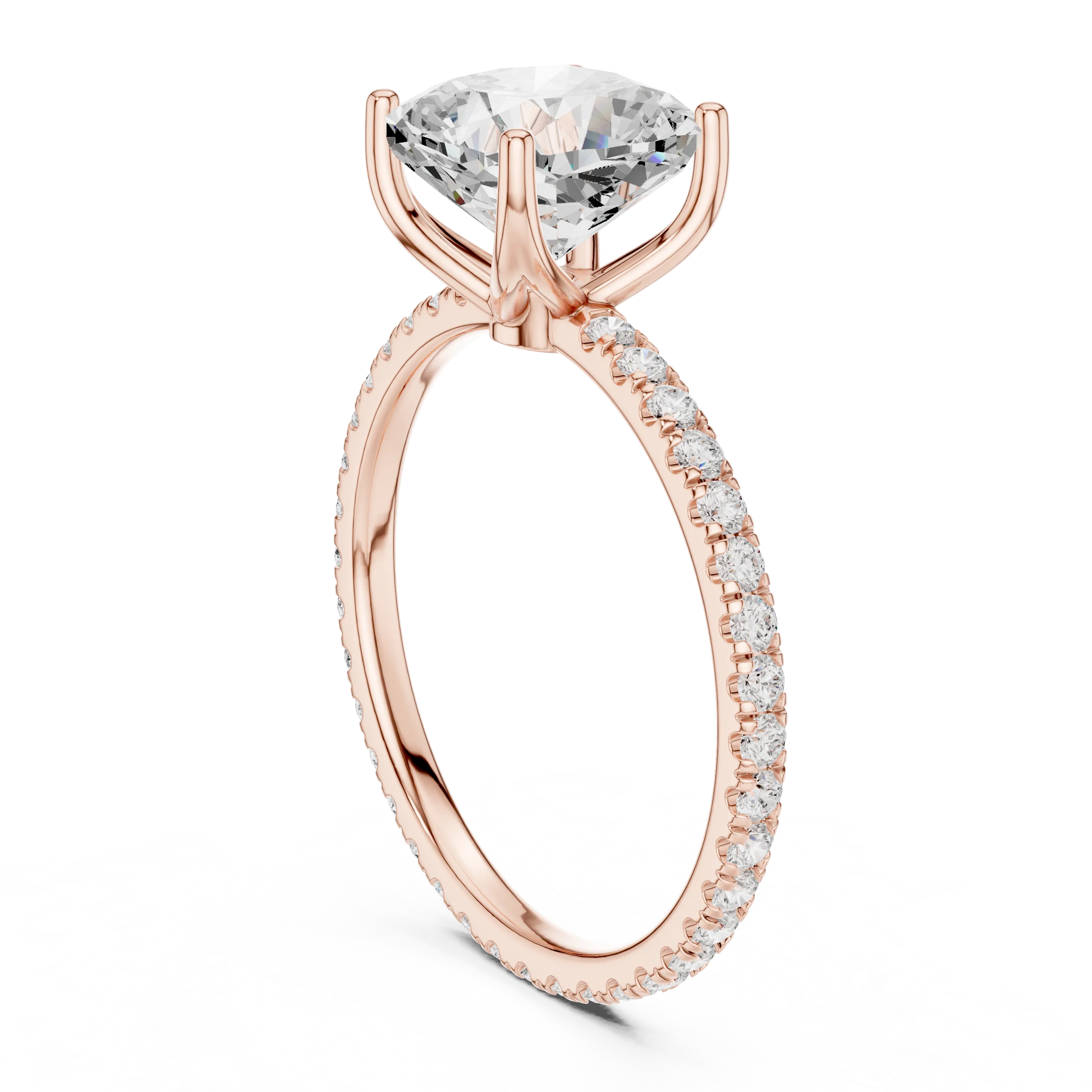 Cushion Shape Diamond Pave Band Engagement Ring