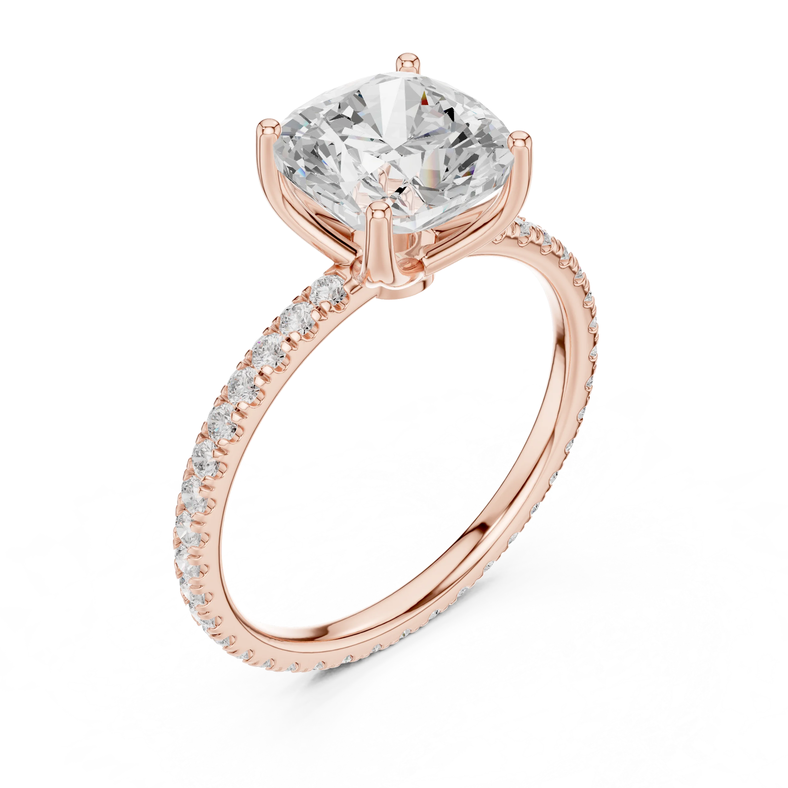 Cushion Shape Diamond Pave Band Engagement Ring