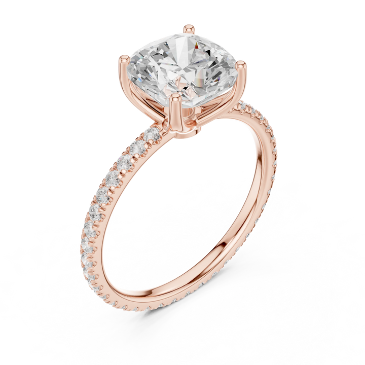 Cushion Shape Diamond Pave Band Engagement Ring
