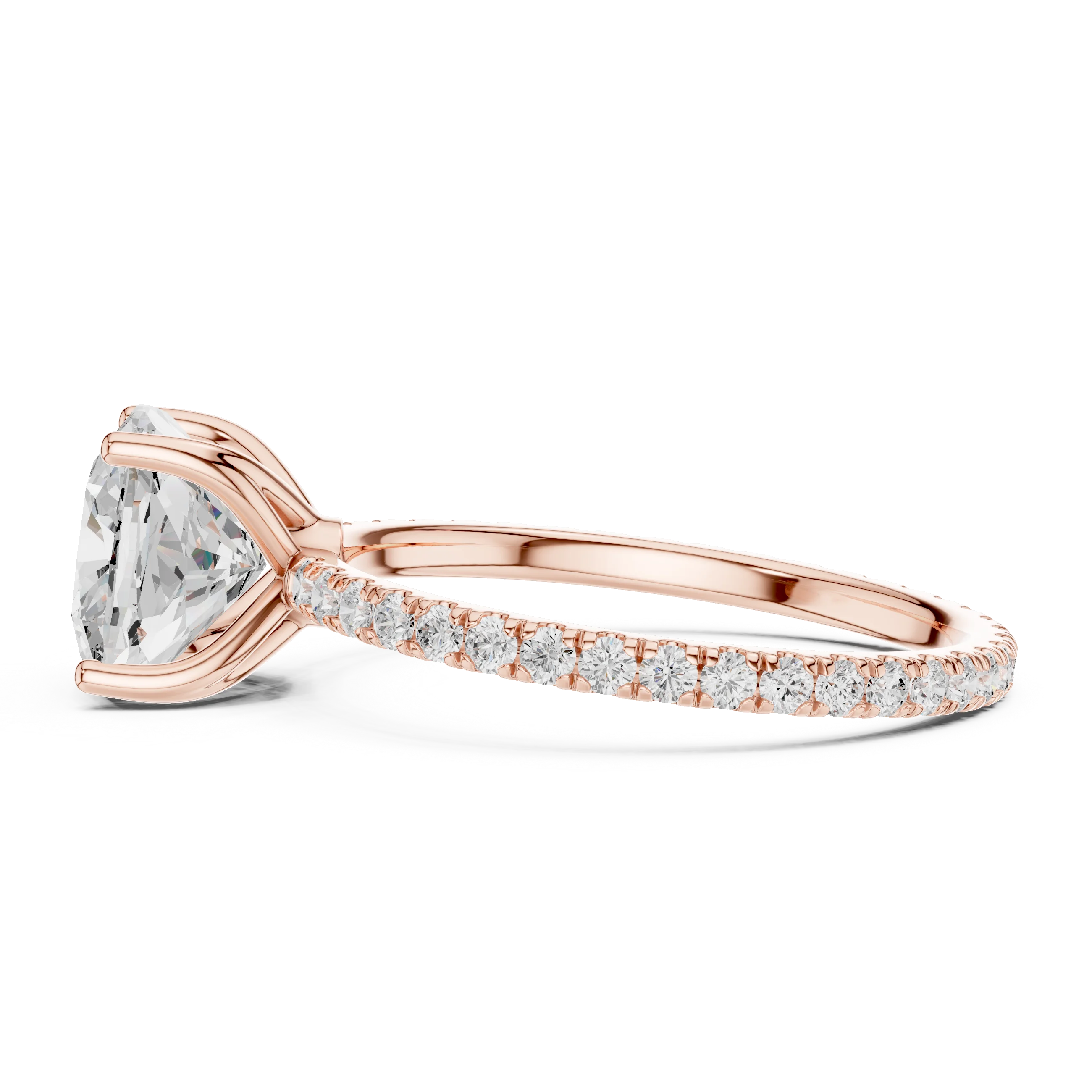 Cushion Shape Diamond Pave Band Engagement Ring