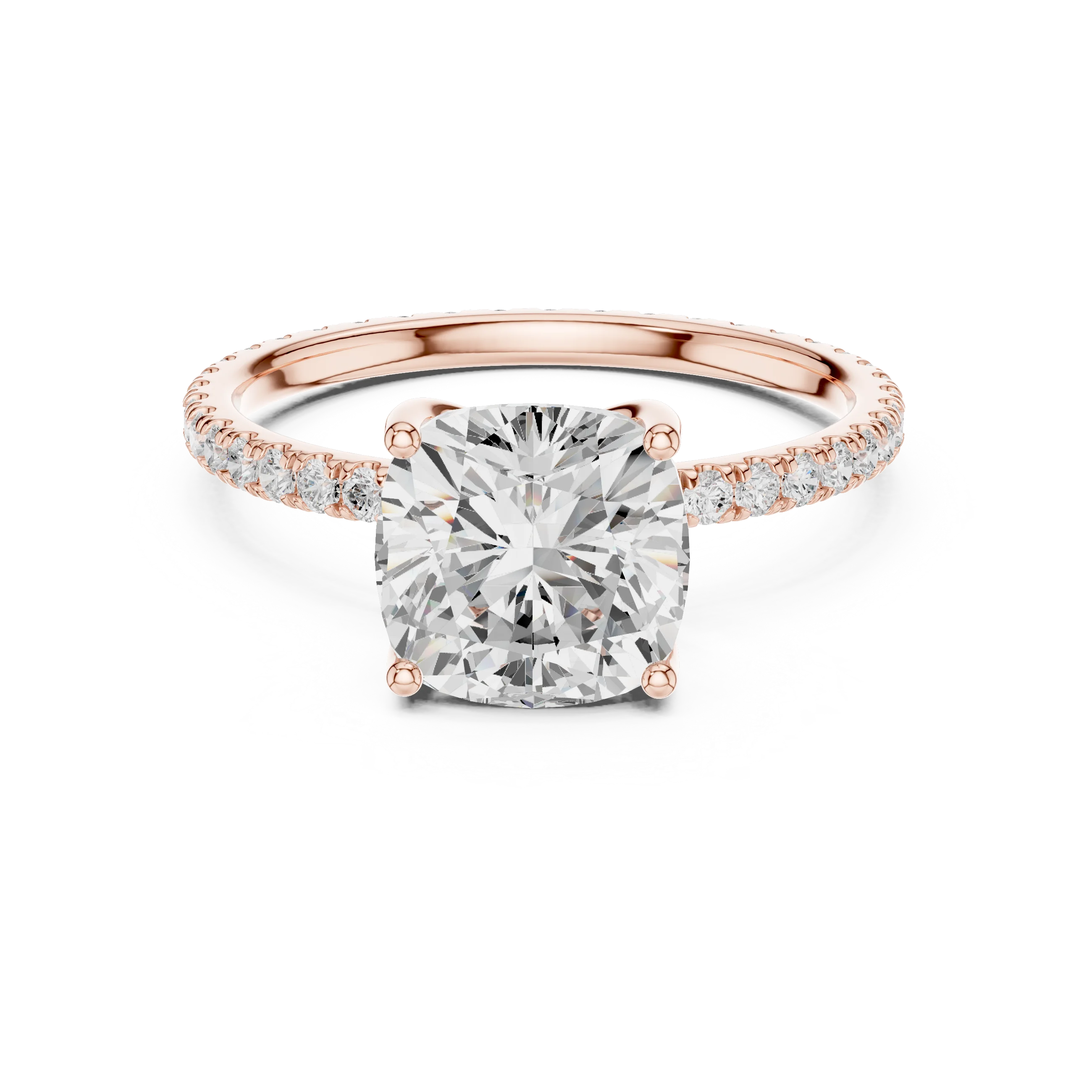 Cushion Shape Diamond Pave Band Engagement Ring