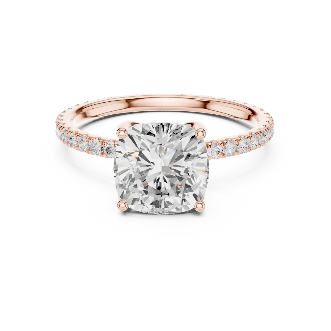 Cushion Shape Diamond Pave Band Engagement Ring