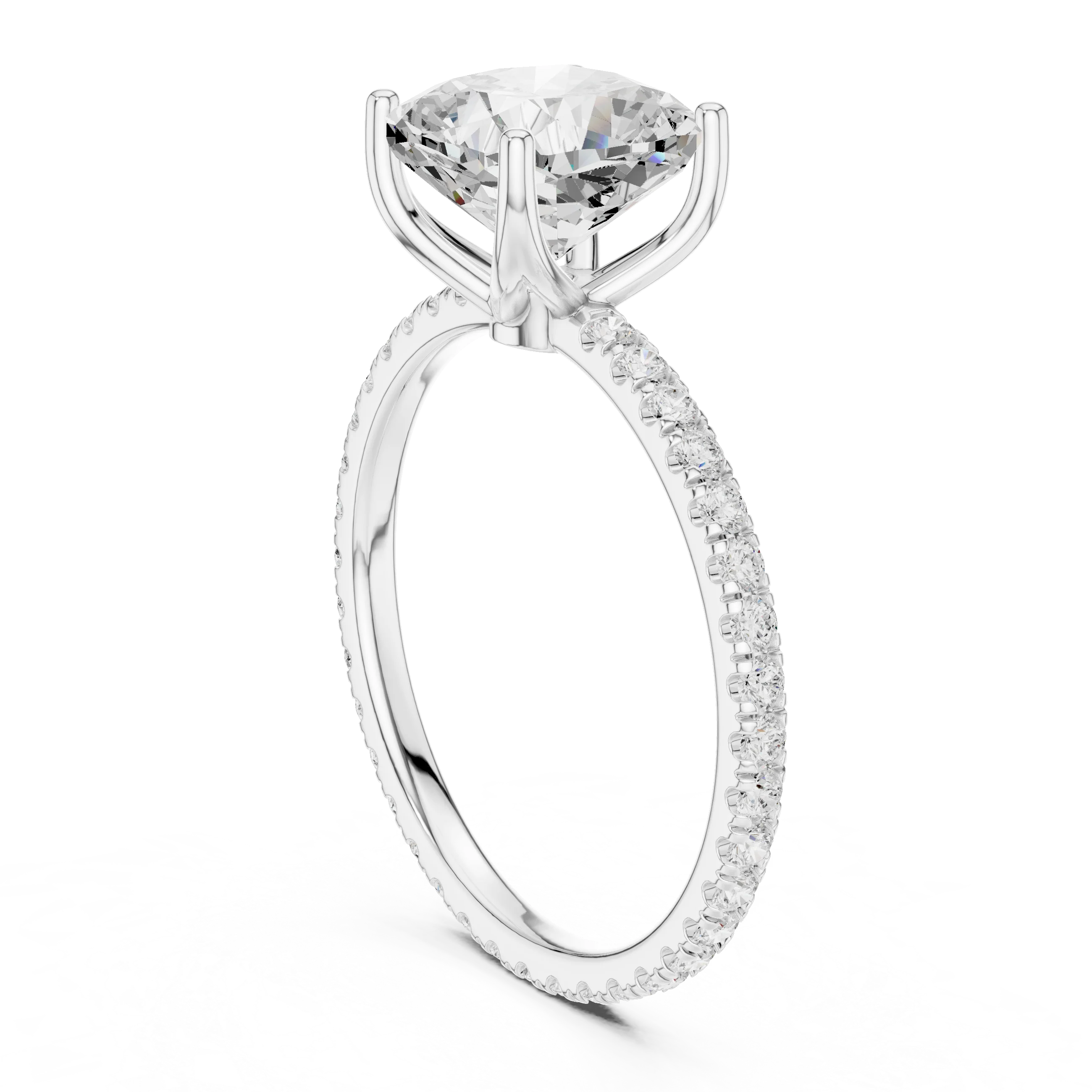 Cushion Shape Diamond Pave Band Engagement Ring