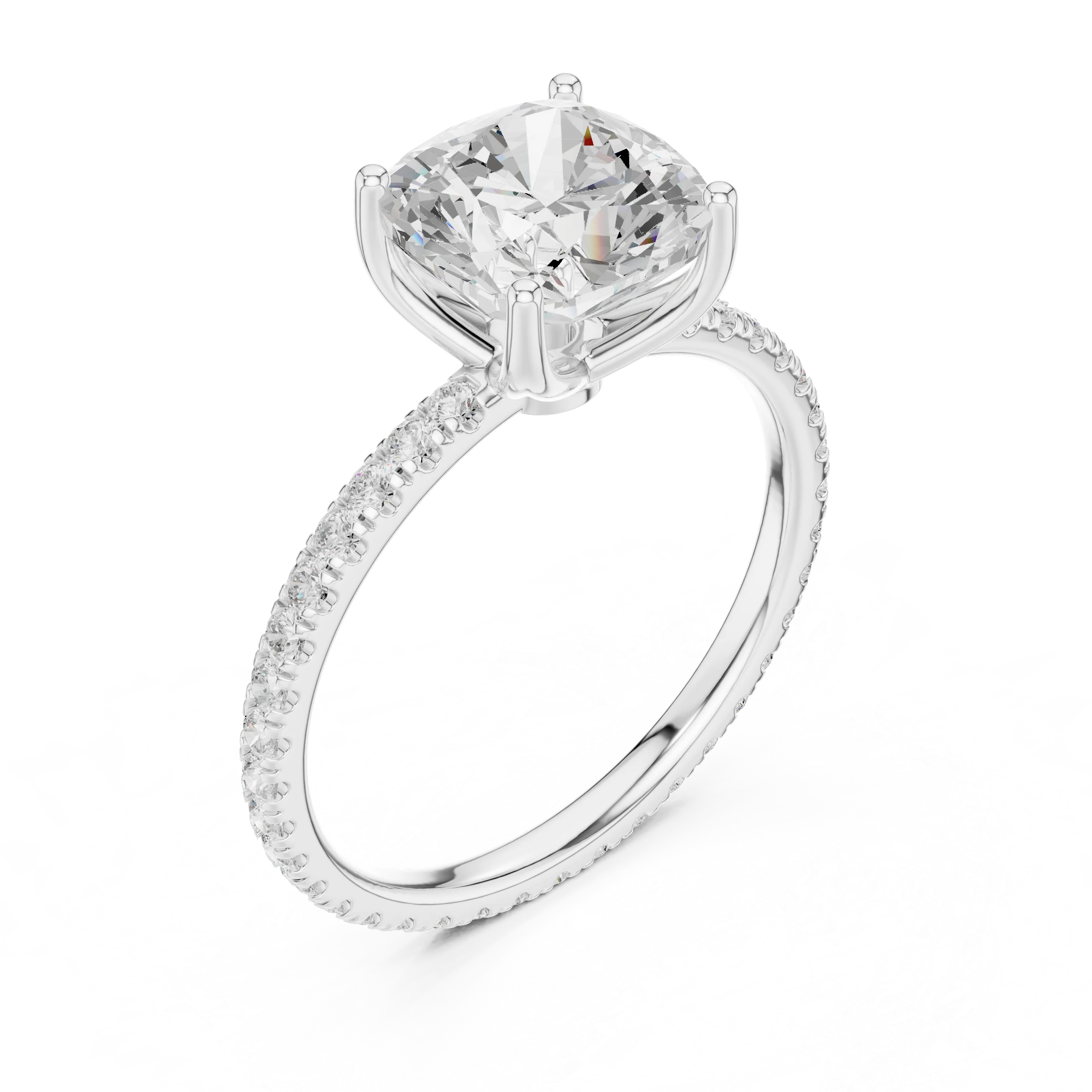 Cushion Shape Diamond Pave Band Engagement Ring