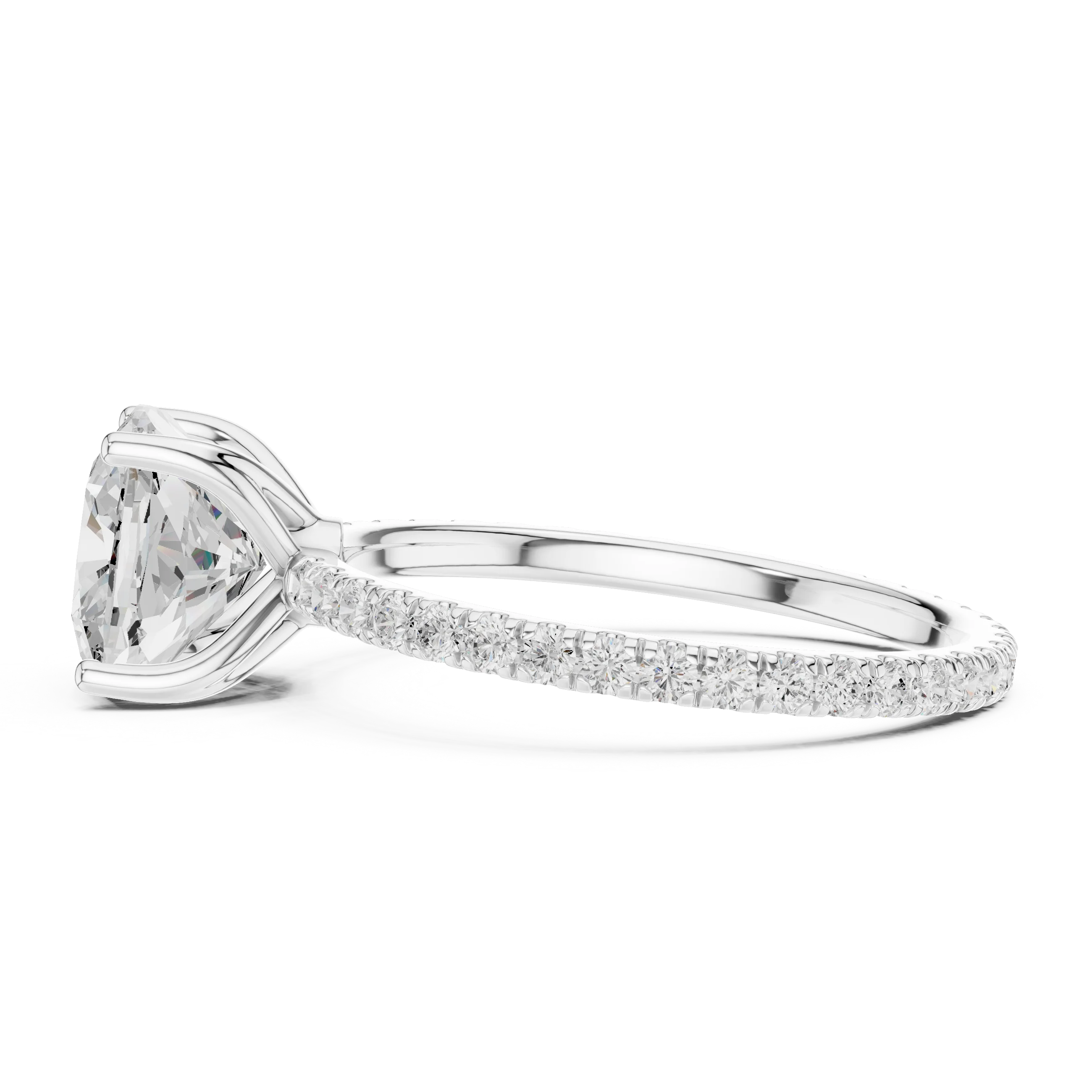 Cushion Shape Diamond Pave Band Engagement Ring