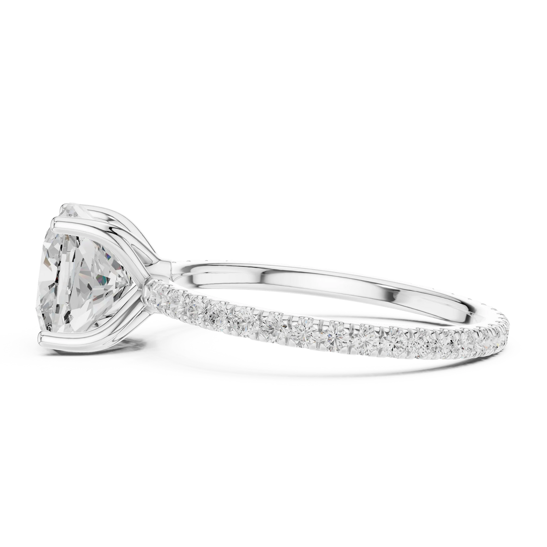 Cushion Shape Diamond Pave Band Engagement Ring