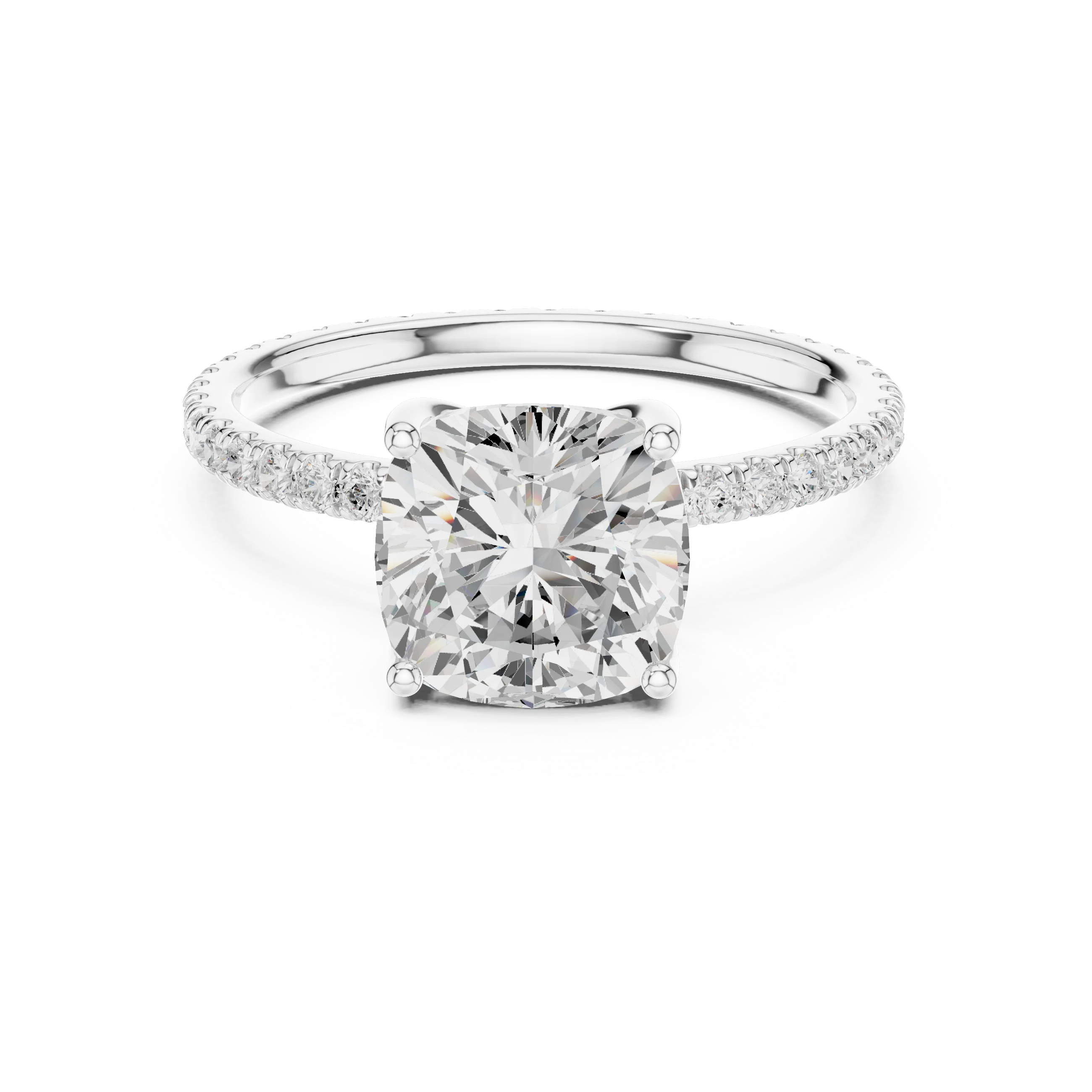 Cushion Shape Diamond Pave Band Engagement Ring