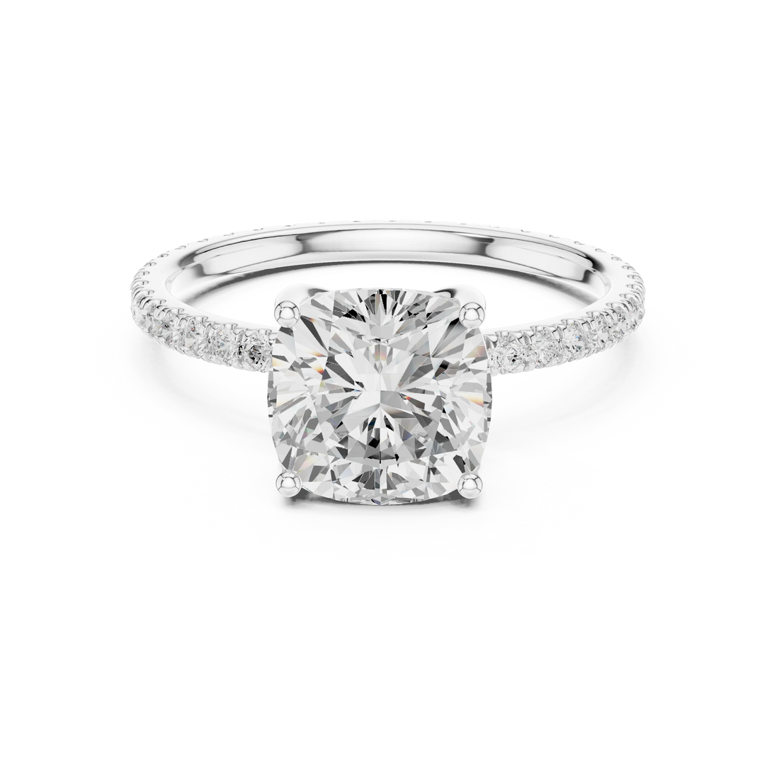 Cushion Shape Diamond Pave Band Engagement Ring