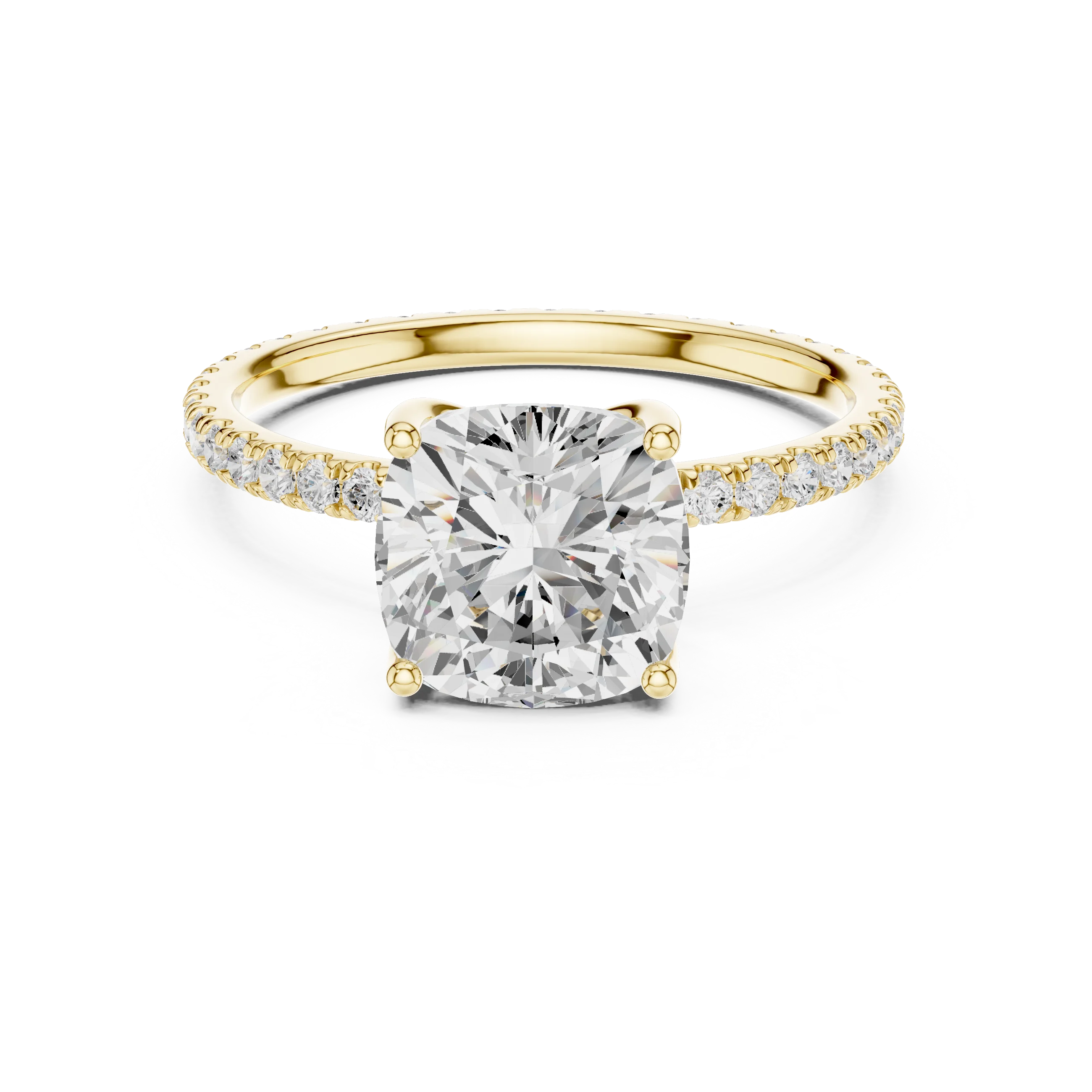 Cushion Shape Diamond Pave Band Engagement Ring