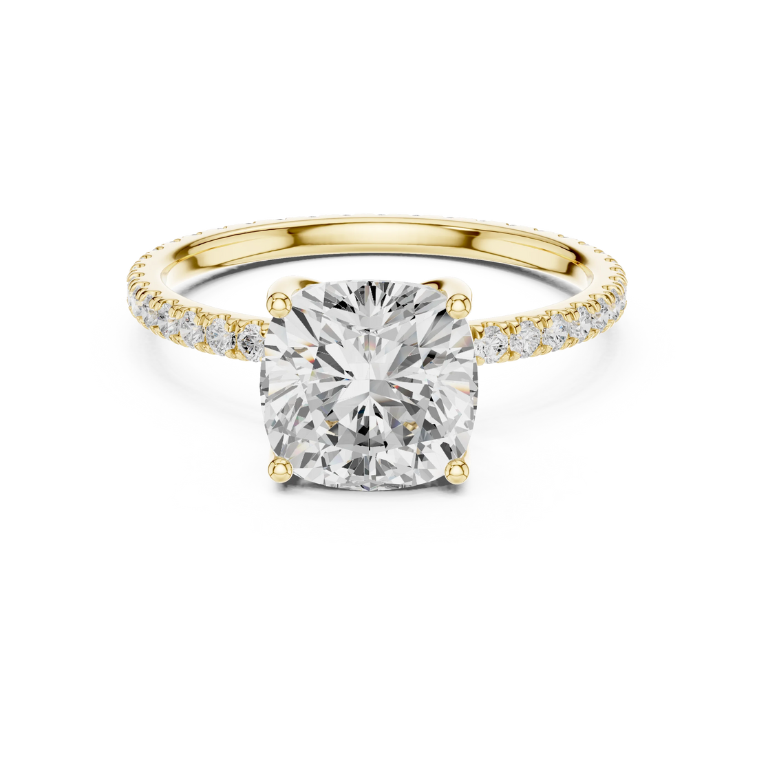 Cushion Shape Diamond Pave Band Engagement Ring