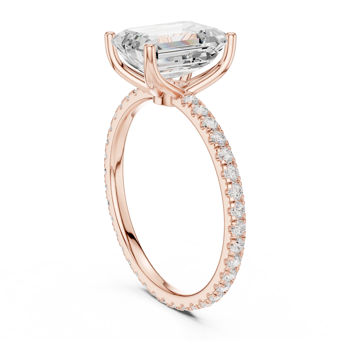 Emerald Shape Diamond Pave Band Engagement Ring