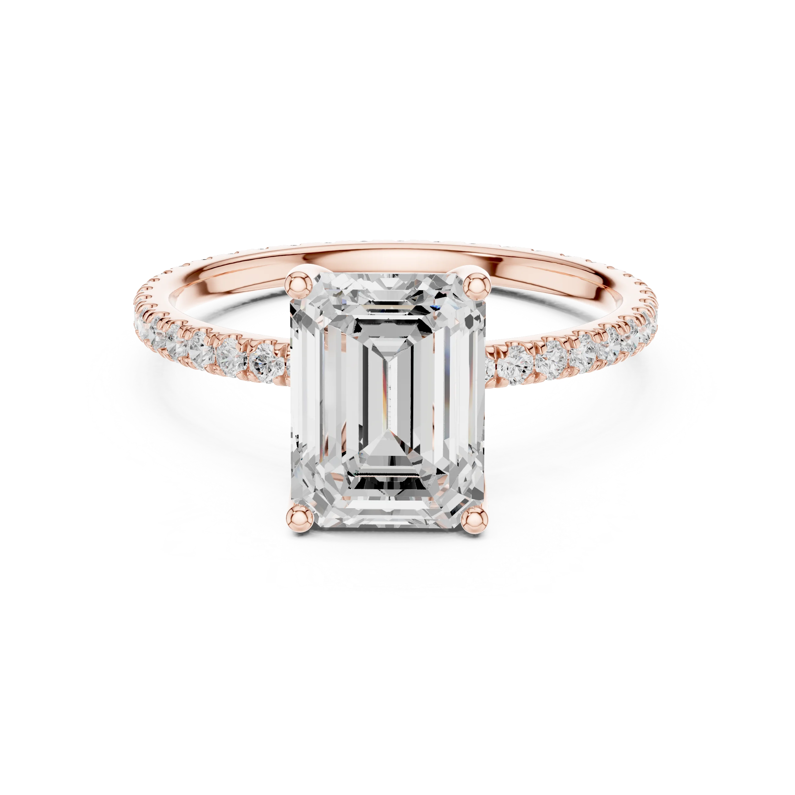 Emerald Shape Diamond Pave Band Engagement Ring