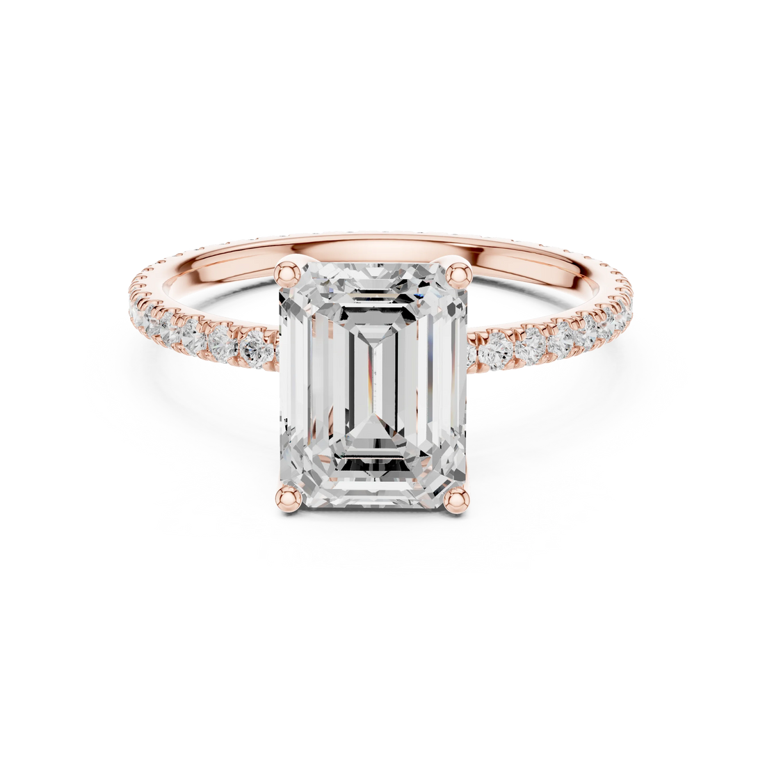 Emerald Shape Diamond Pave Band Engagement Ring