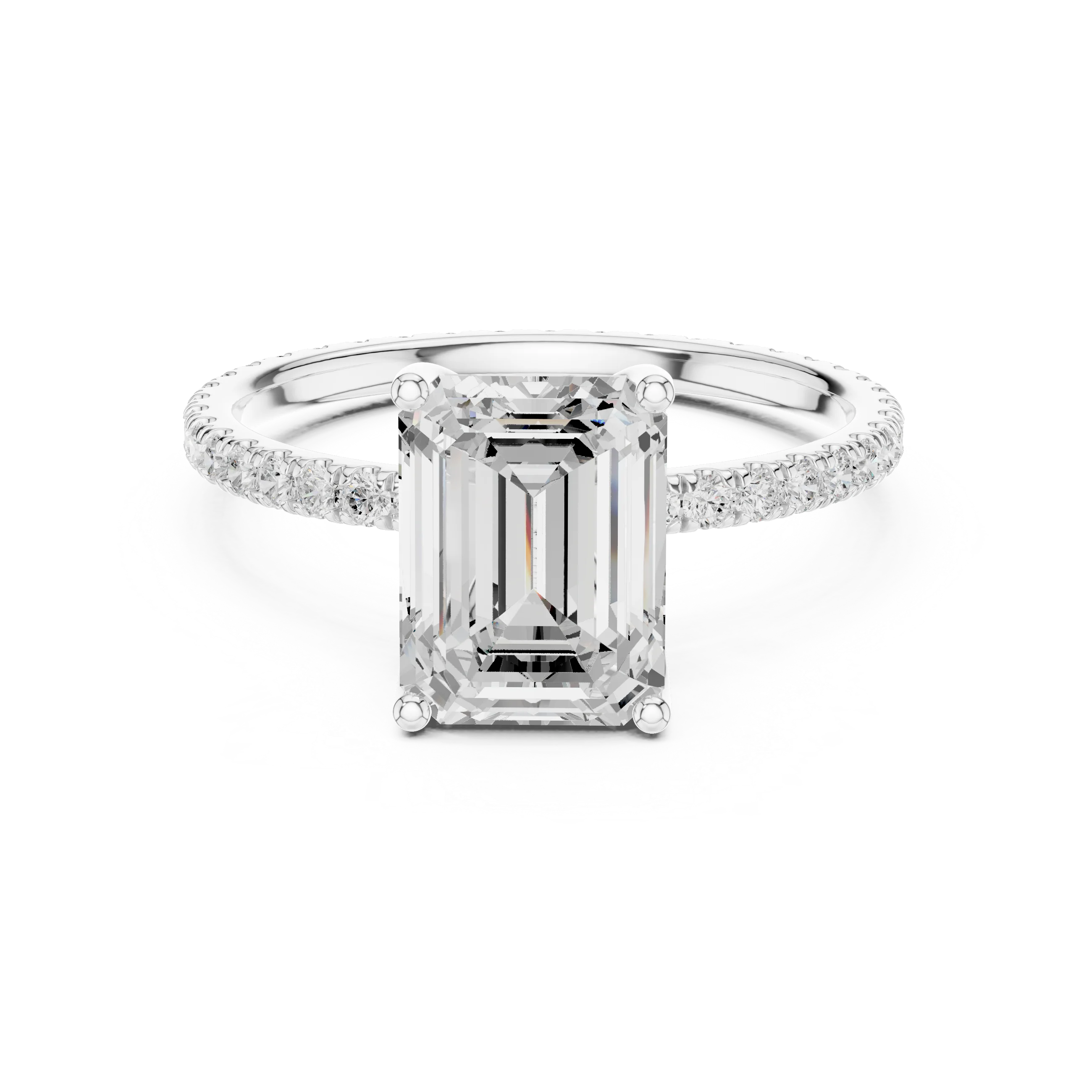 Emerald Shape Diamond Pave Band Engagement Ring