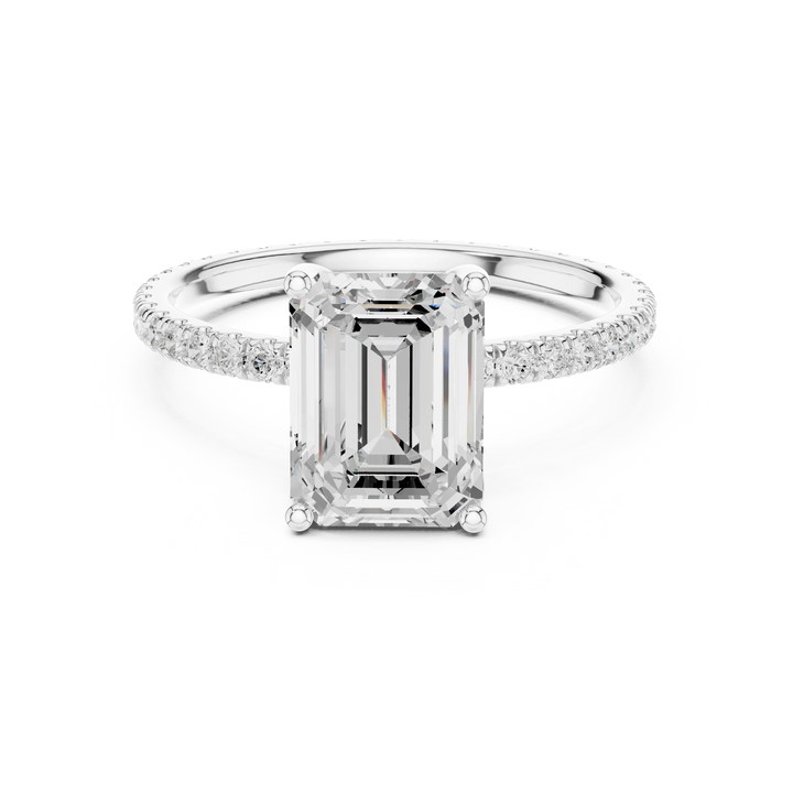 Emerald Shape Diamond Pave Band Engagement Ring