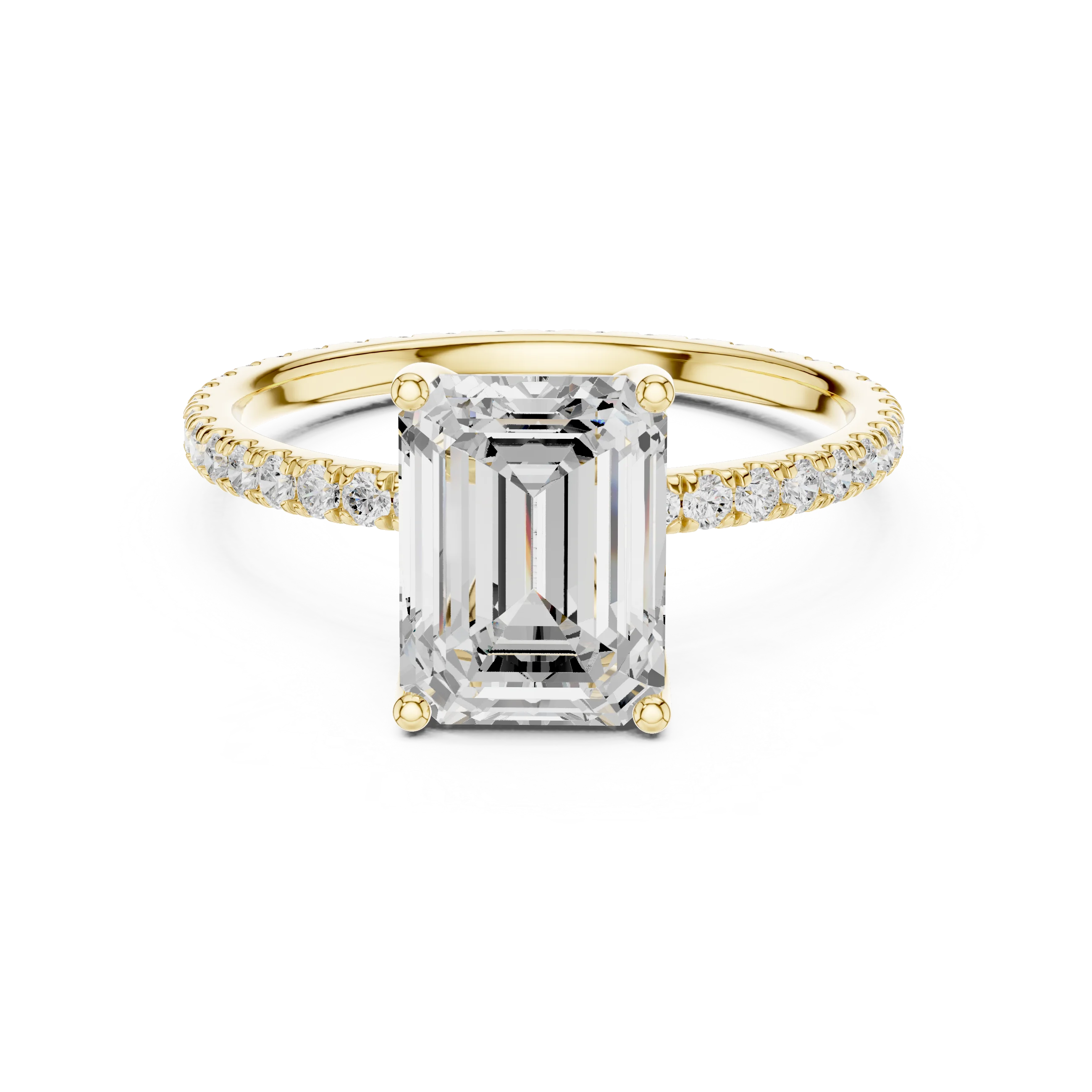 Emerald Shape Diamond Pave Band Engagement Ring